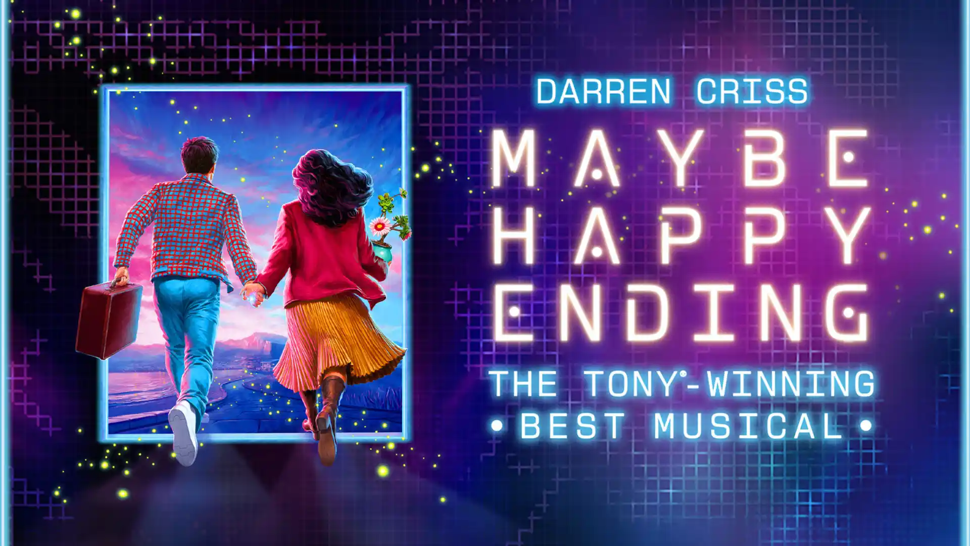 Maybe Happy Ending Broadway banner — a heartwarming new musical at the Belasco Theatre
