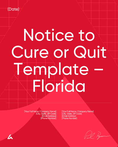 Notice to Cure or Quit Template – Florida