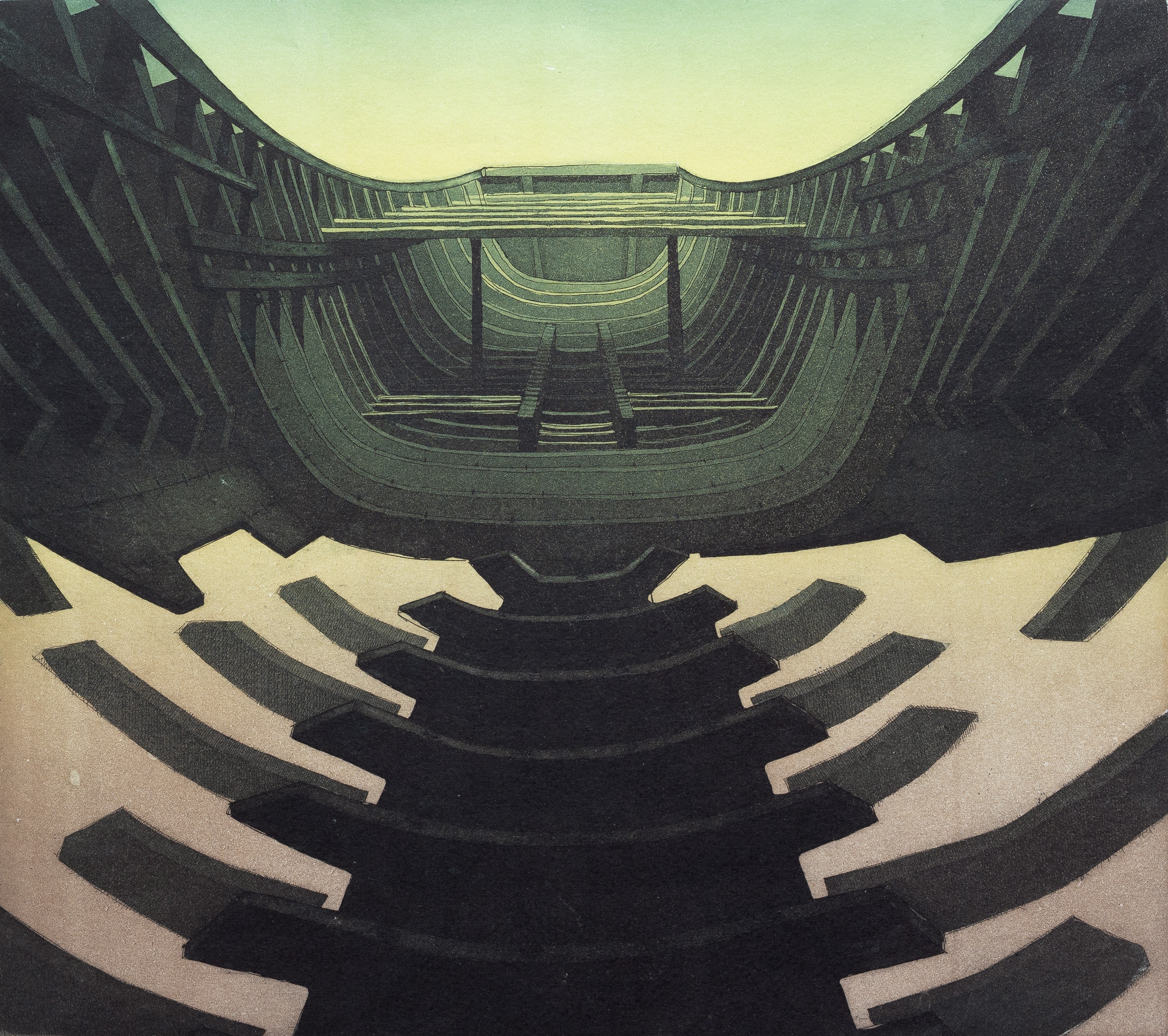 herd of sheep on road painting