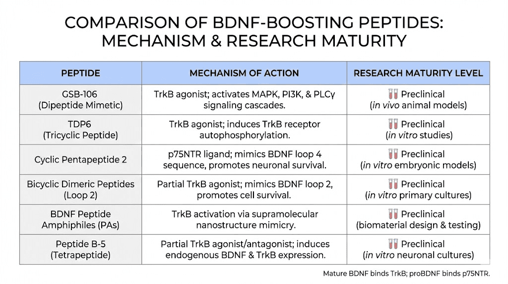Comparison of BDNF peptides including Semax Selank Noopept Dihexa PE-22-28 and Pinealon
