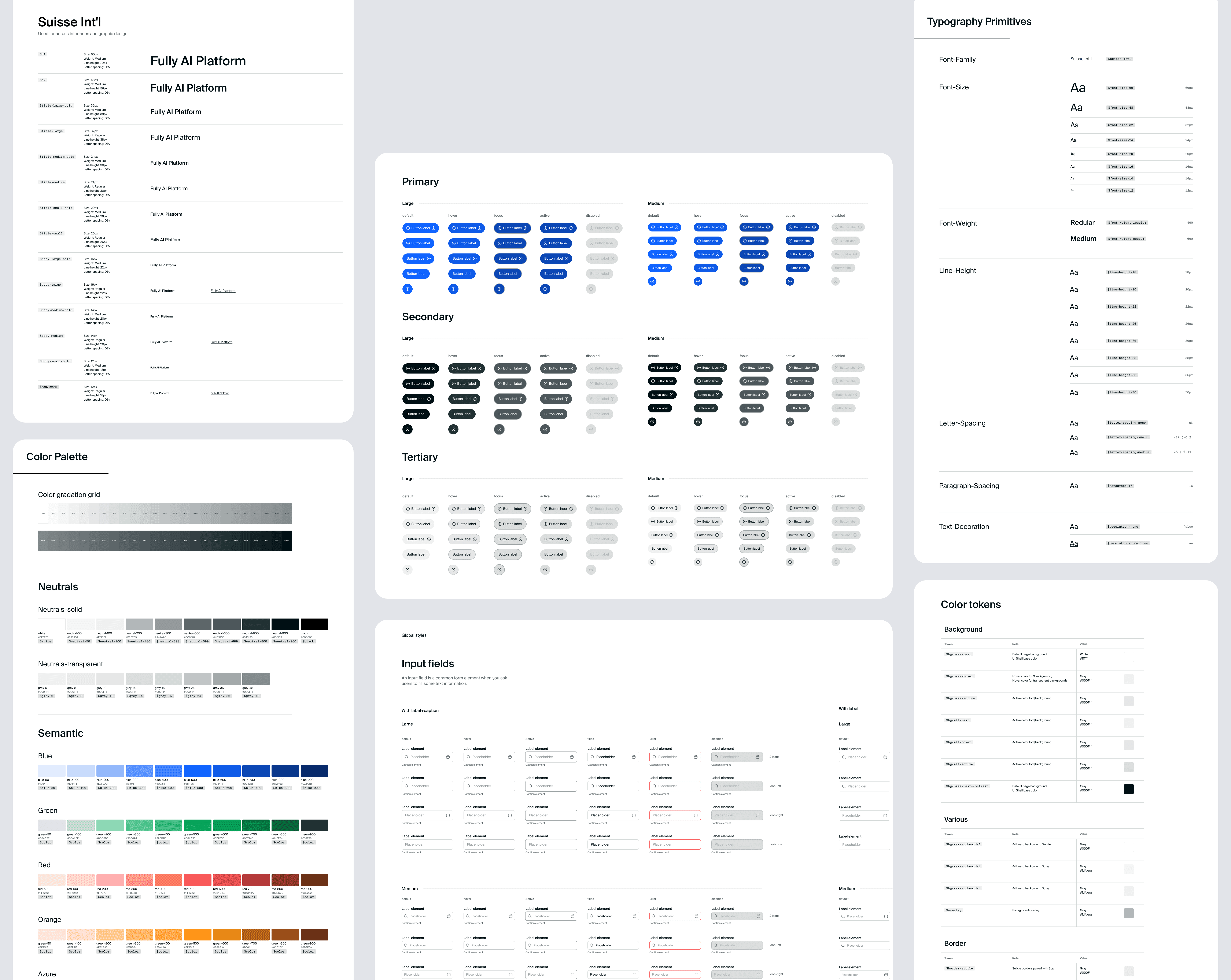 Design System Tokens – Color, Type Styles, buttons and input fields