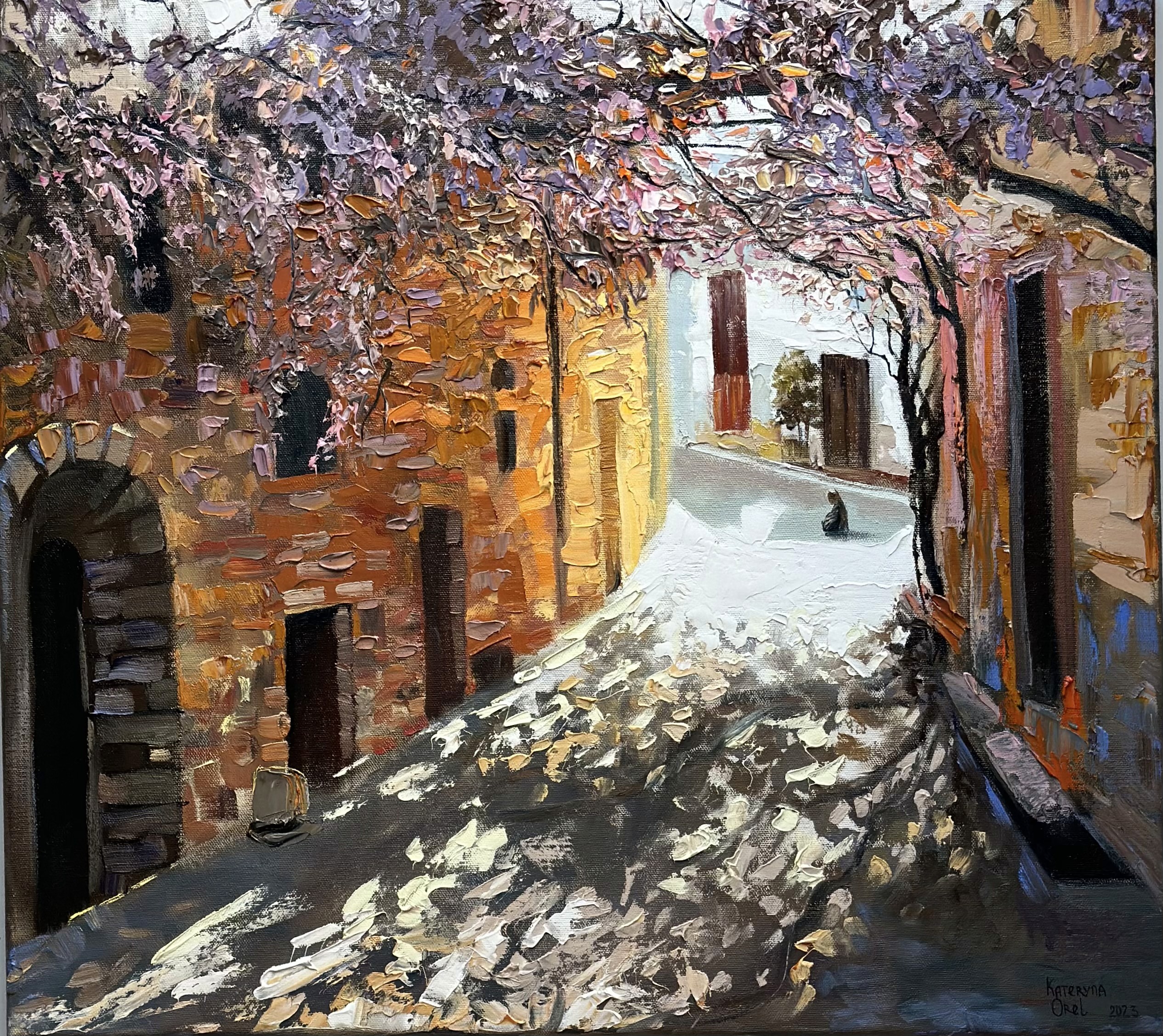 Patio where wisteria bloms