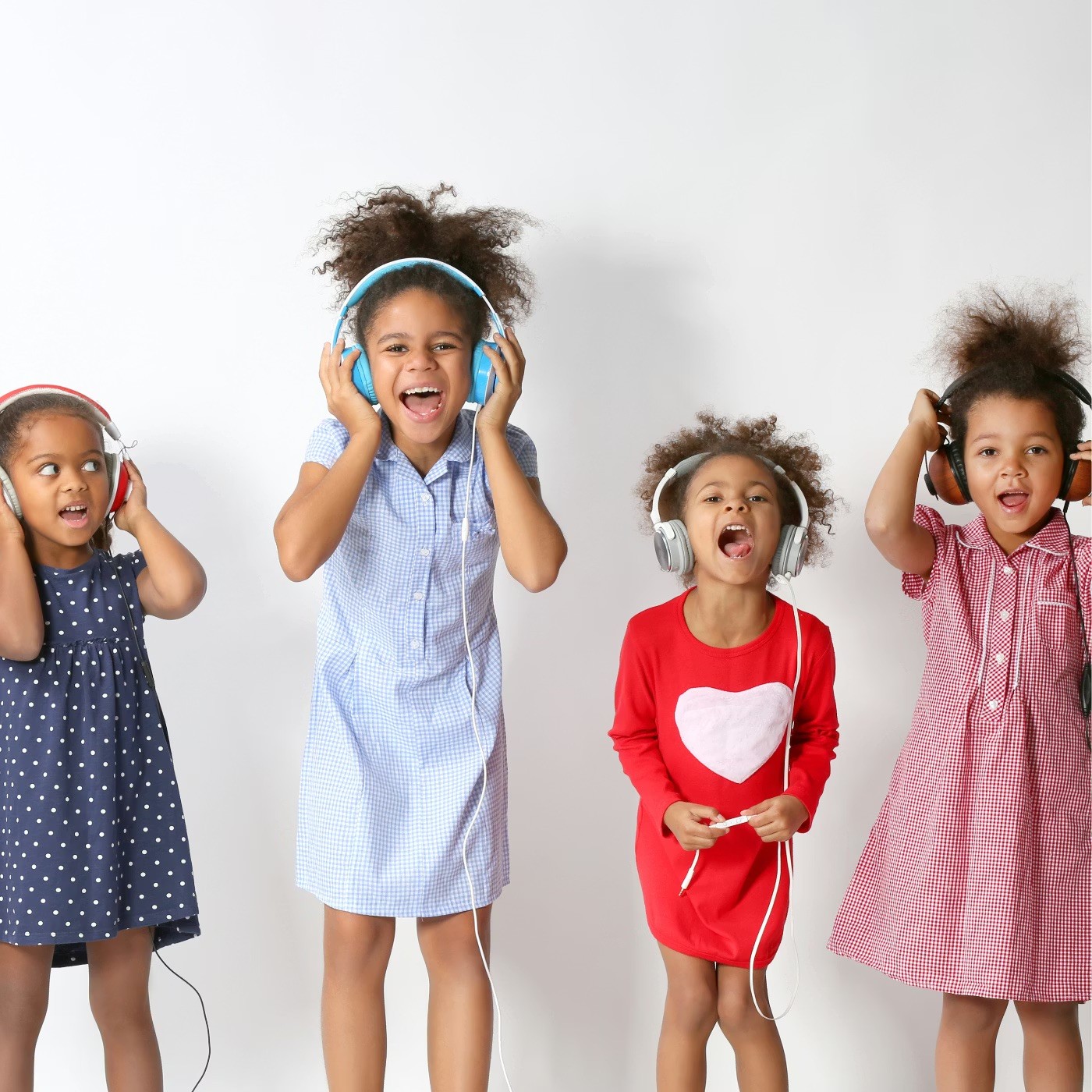 Kids listening to music, podcast audio stories
