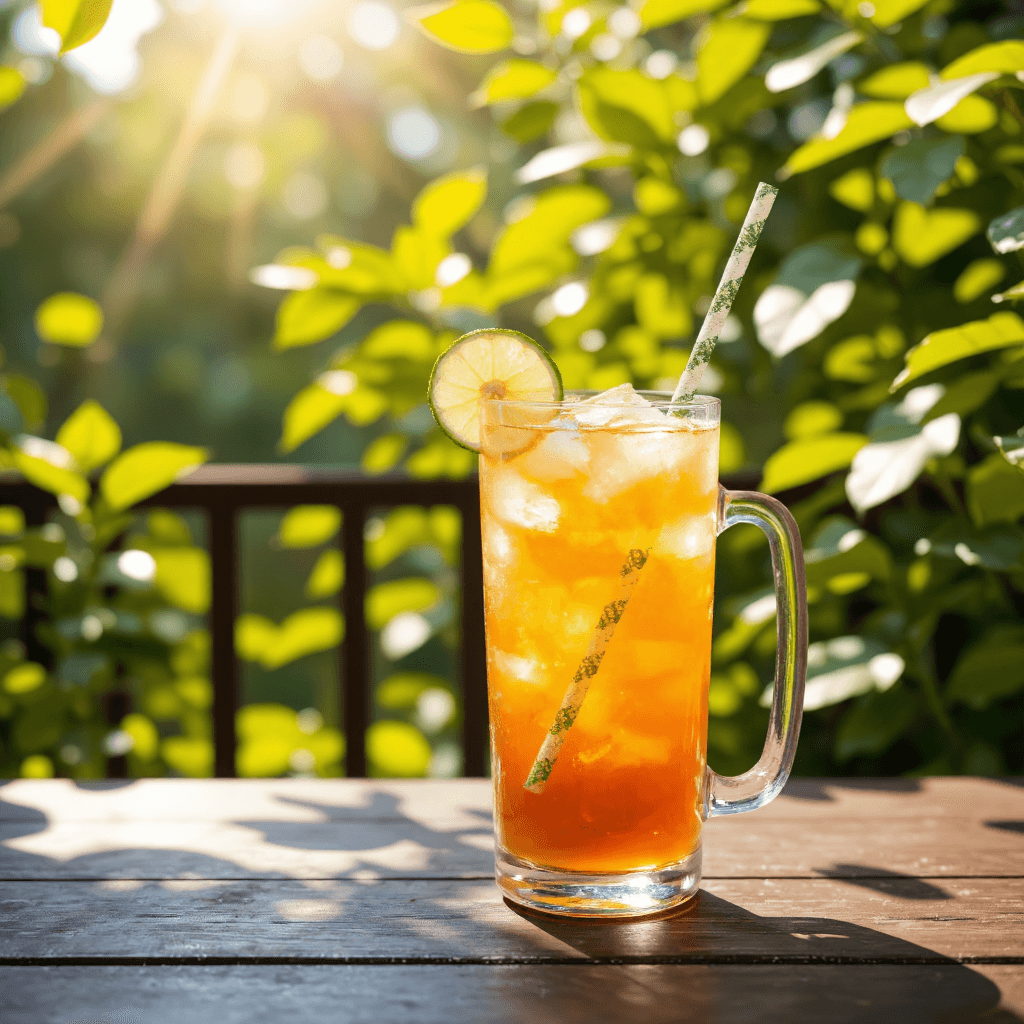 product photography of a glass of beverage with a slice of lime and a decorative straw
