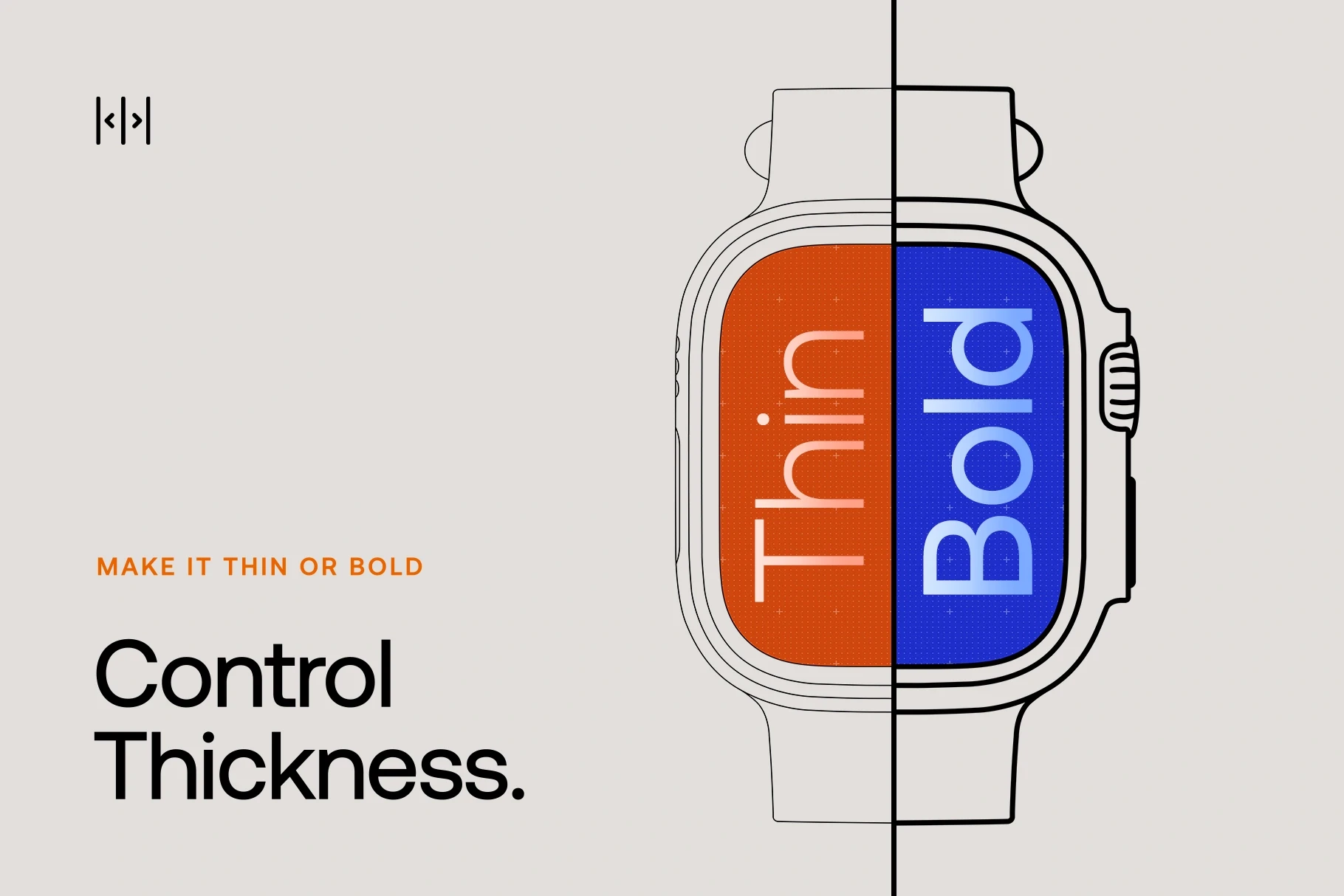 Vector Apple Watch Ultra 3 mockup showing adjustable outline thickness from thin to bold.