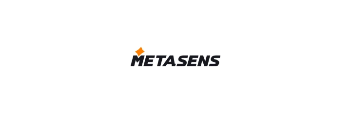 Metasens logo with orange diamond icon and bold black wordmark