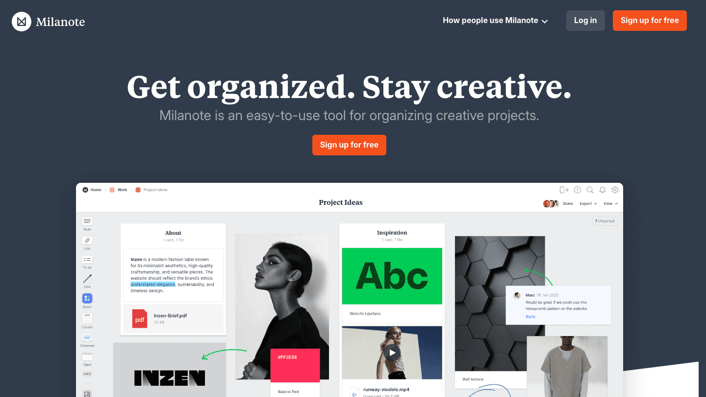 Milanote visual board for creative moodboards and projects
