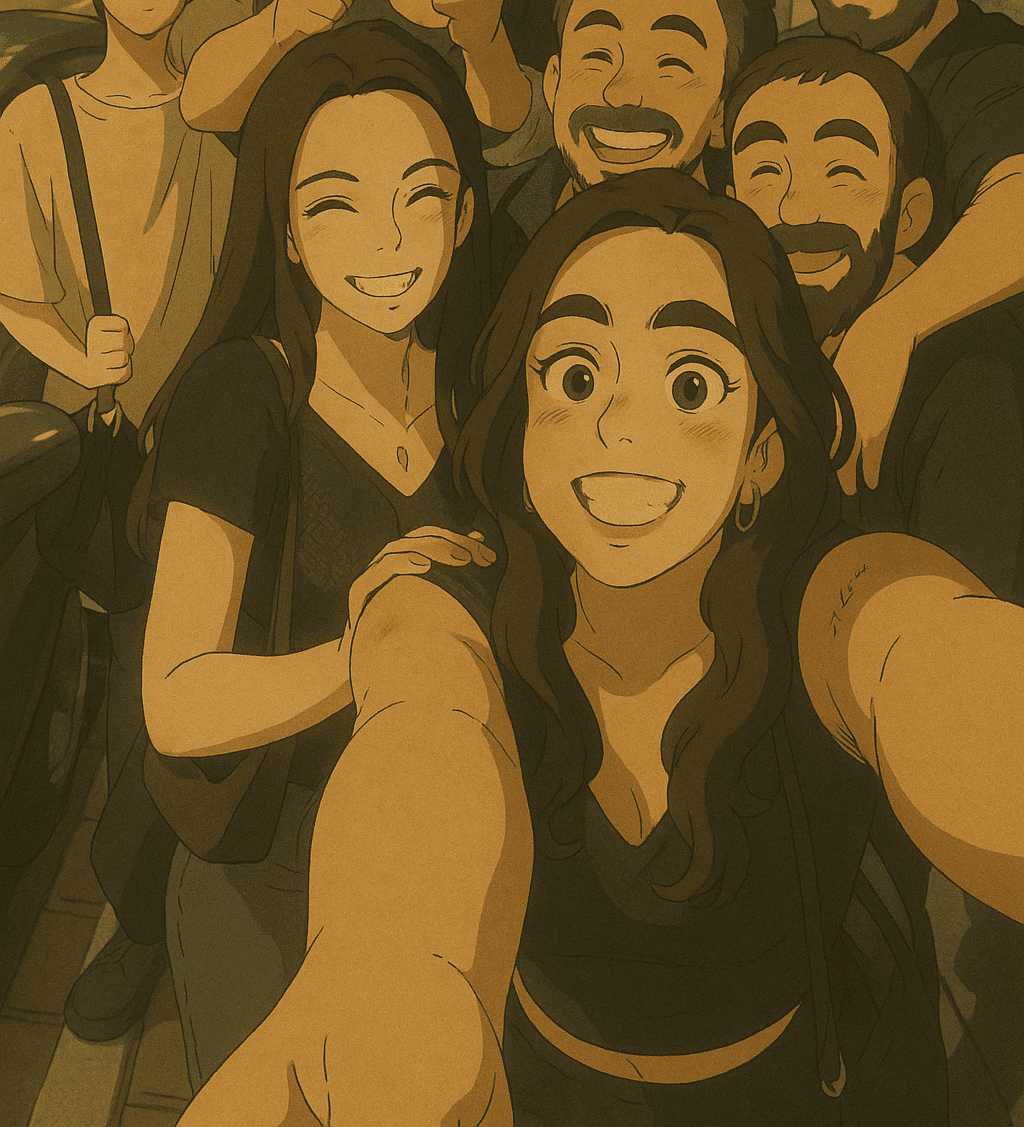 Ilustração de Ana com o seu grupo de amigos