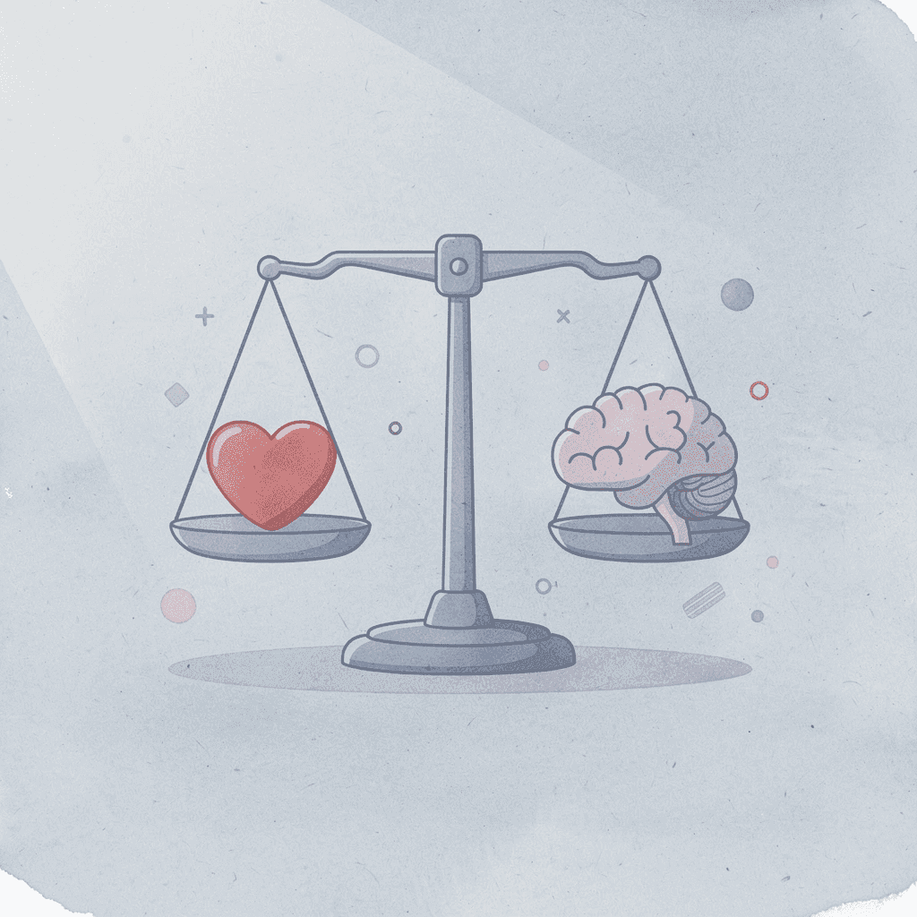 Balance scale comparing academic completeness versus readability