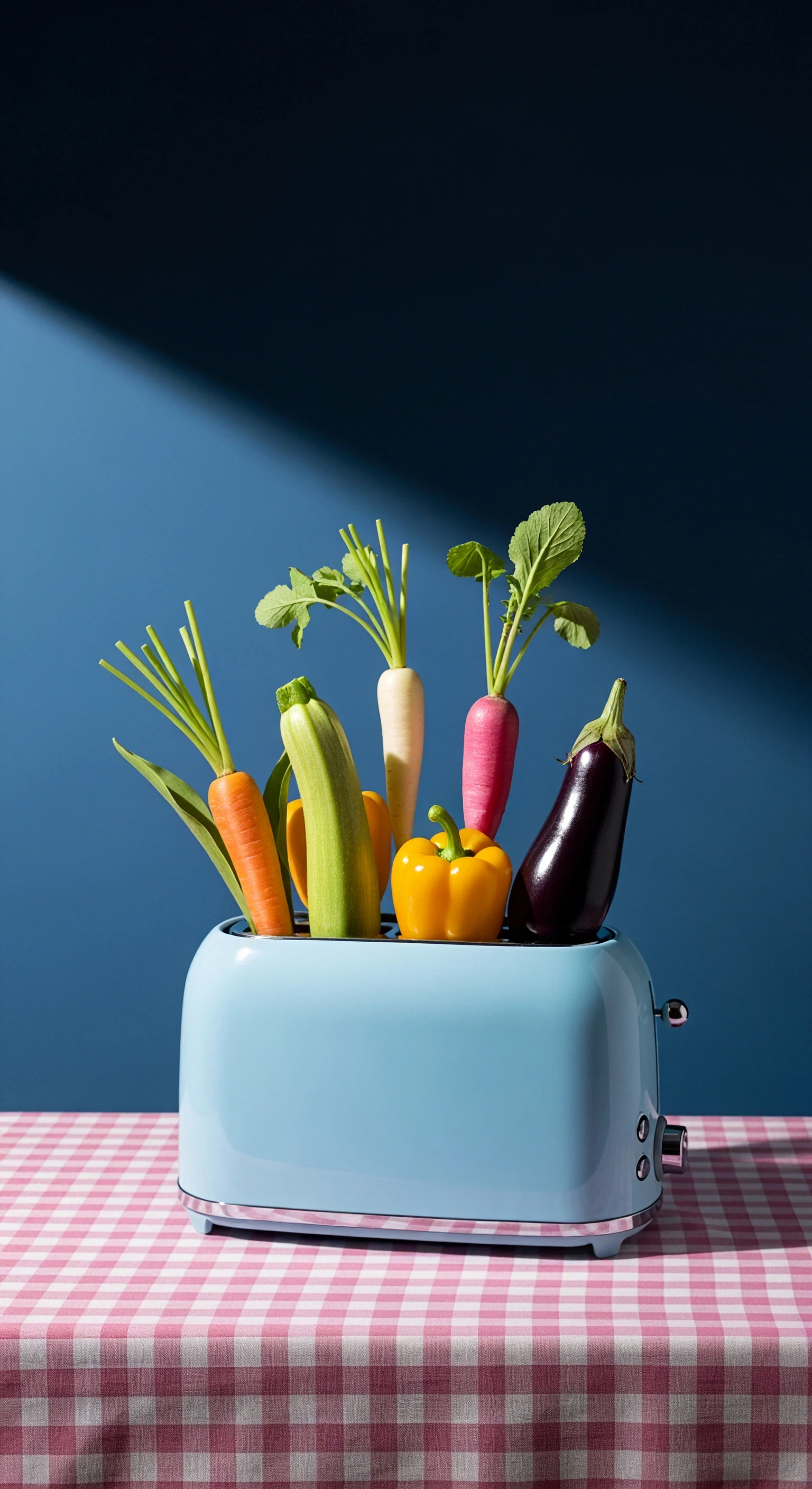 Concept image of vegetables emerging from a toaster illustrating innovation and design thinking