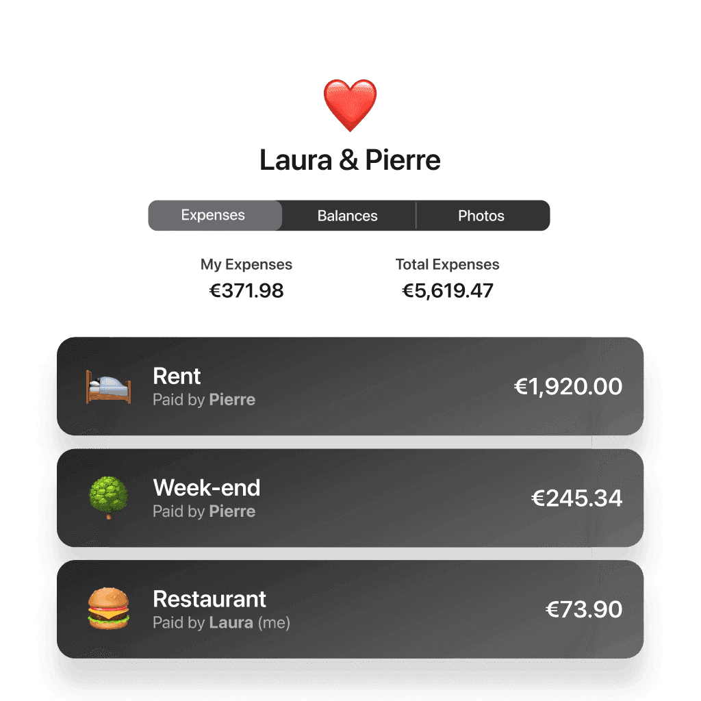 A couple’s shared expense history