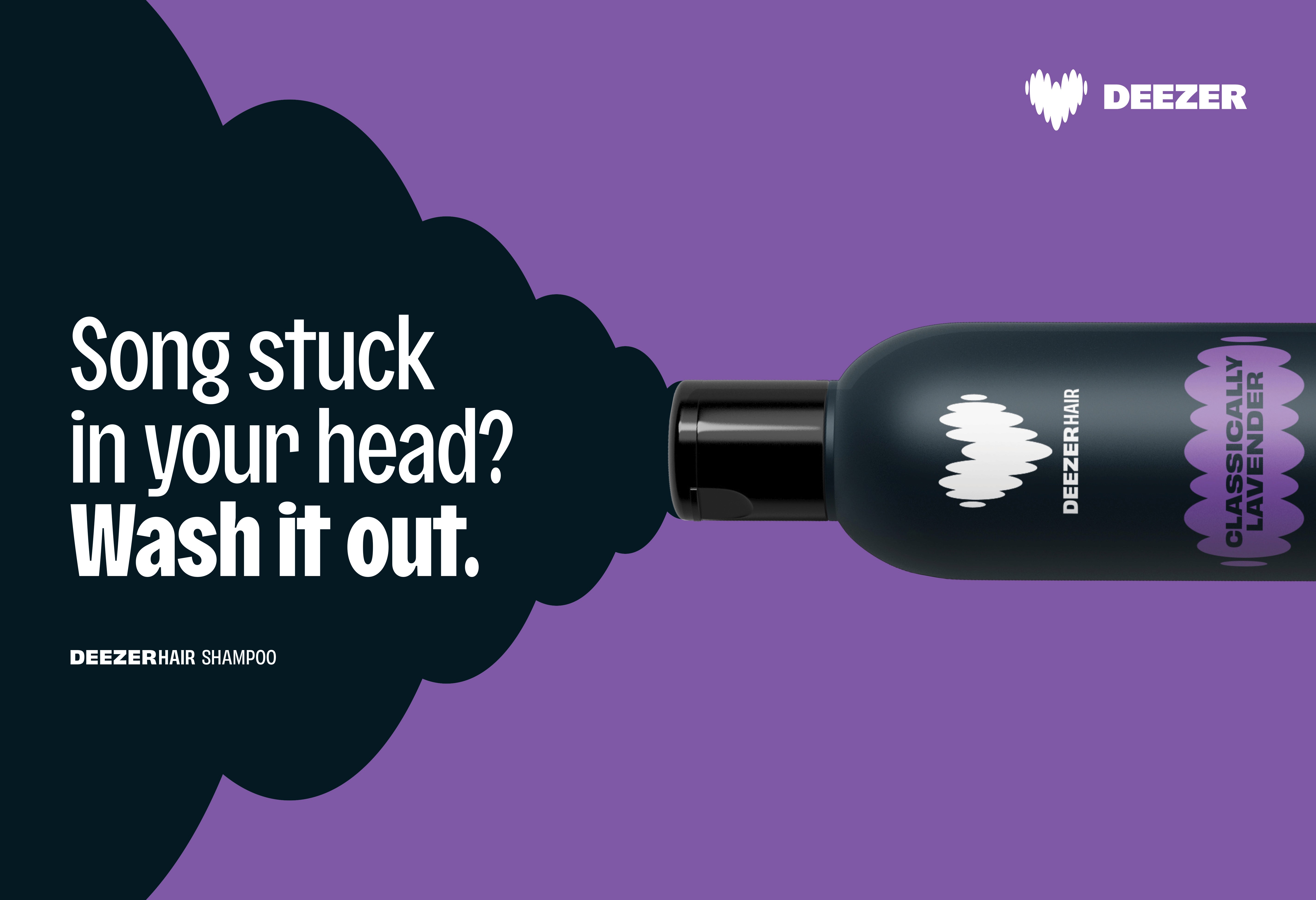 Advertisement of shampoo bottle with the caption 'song stuck in your head? Wash it out.'
