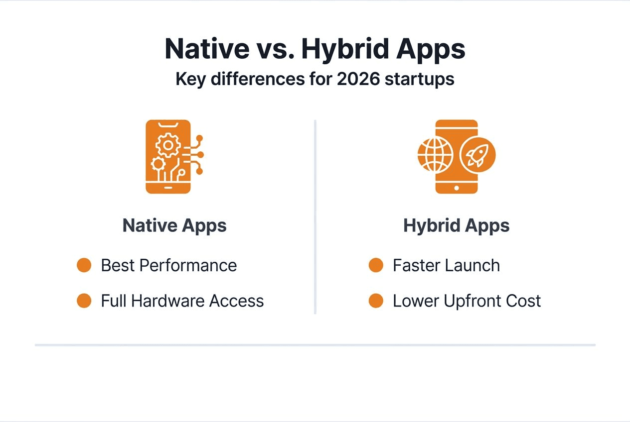 Infographic comparing native and hybrid app features