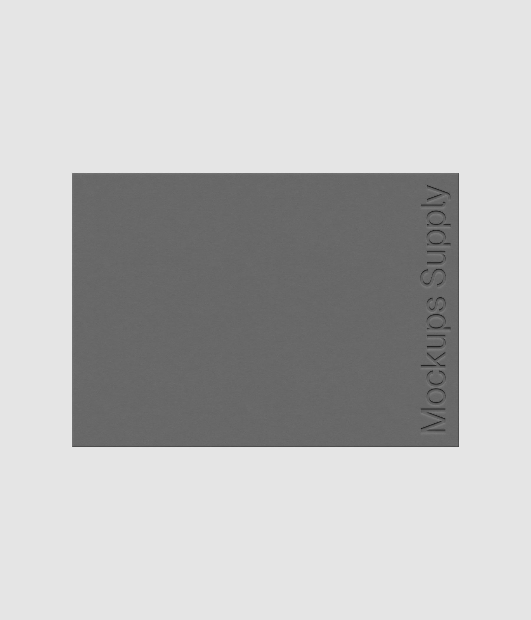 A4 paper mockup PSD landscape with debossed logo effect, gray paper on white background, modern minimal stationery mockup for print design and brand identity