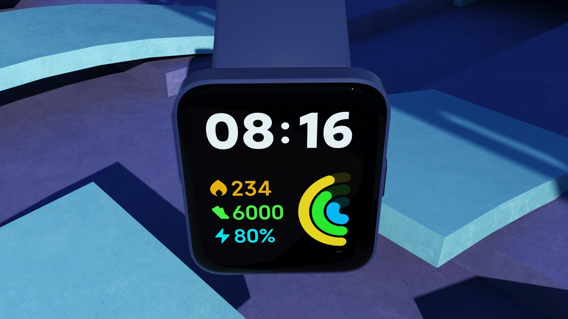 Angled 3D view showcasing Redmi Watch 2 Lite case and strap