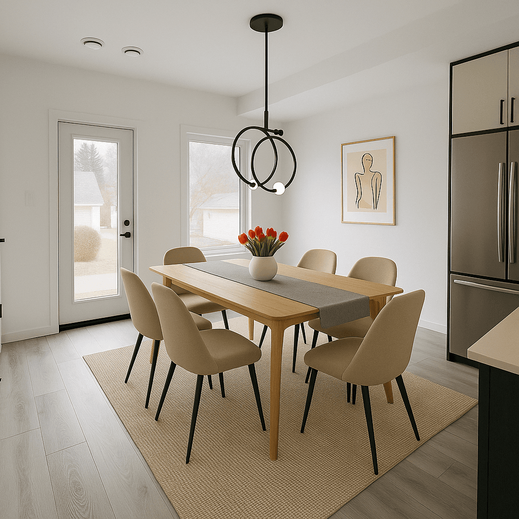 A modern, white, two-story house with a black garage door, porch, and well-maintained lawn.