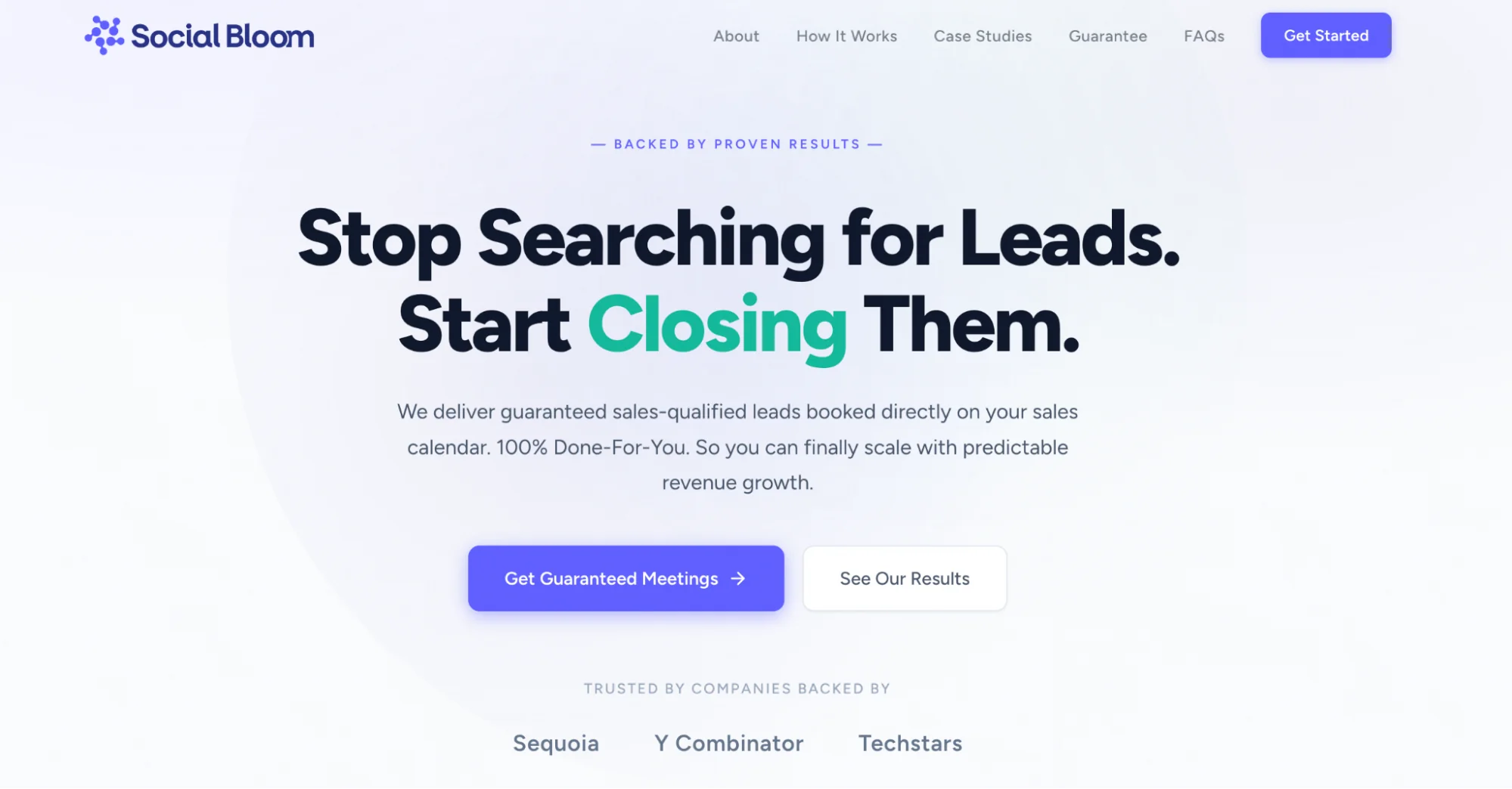 SocialBloom homepage: Clay agency for outsourced B2B outbound and lead generation