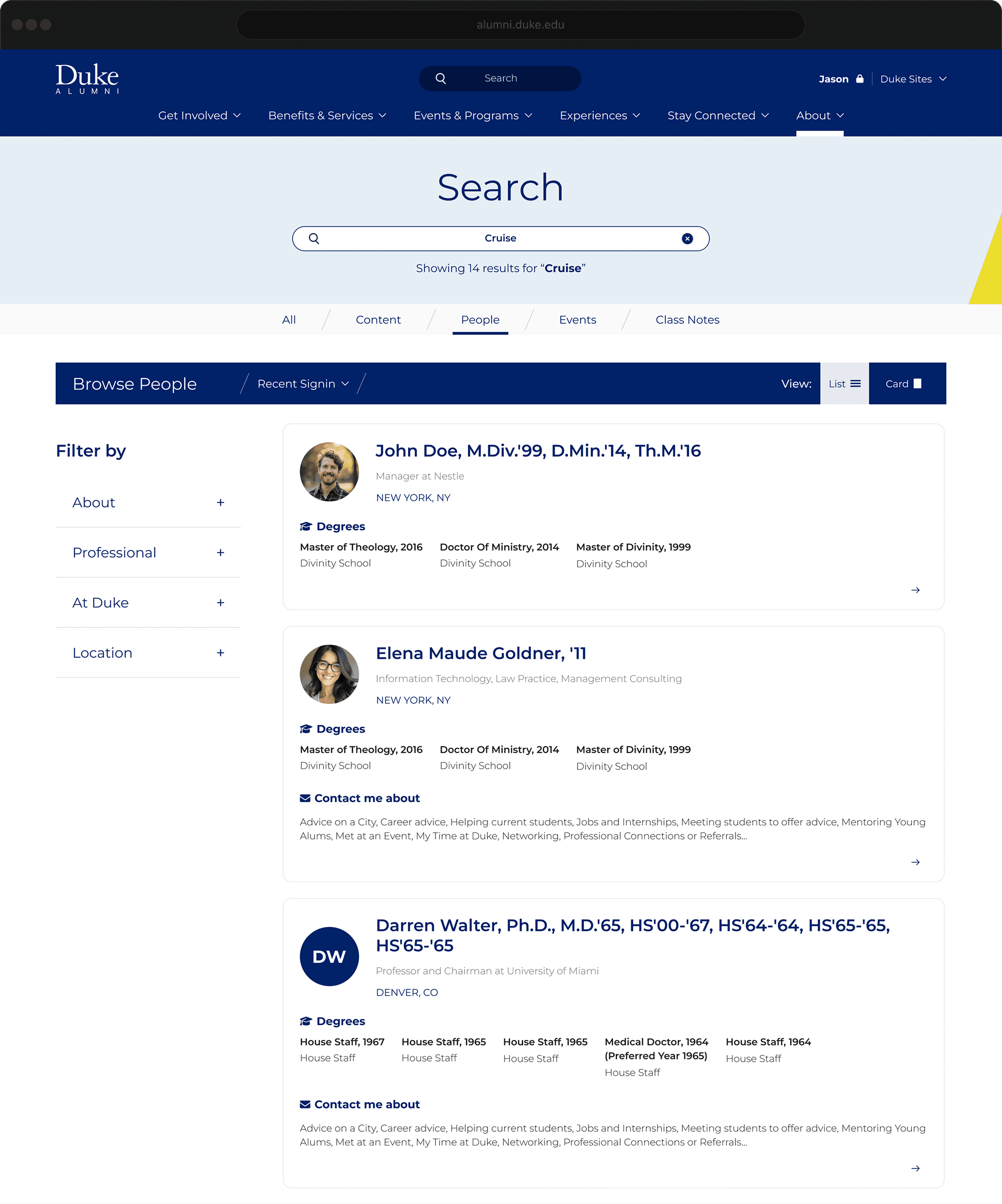 Duke Alunni Directory Screenshot