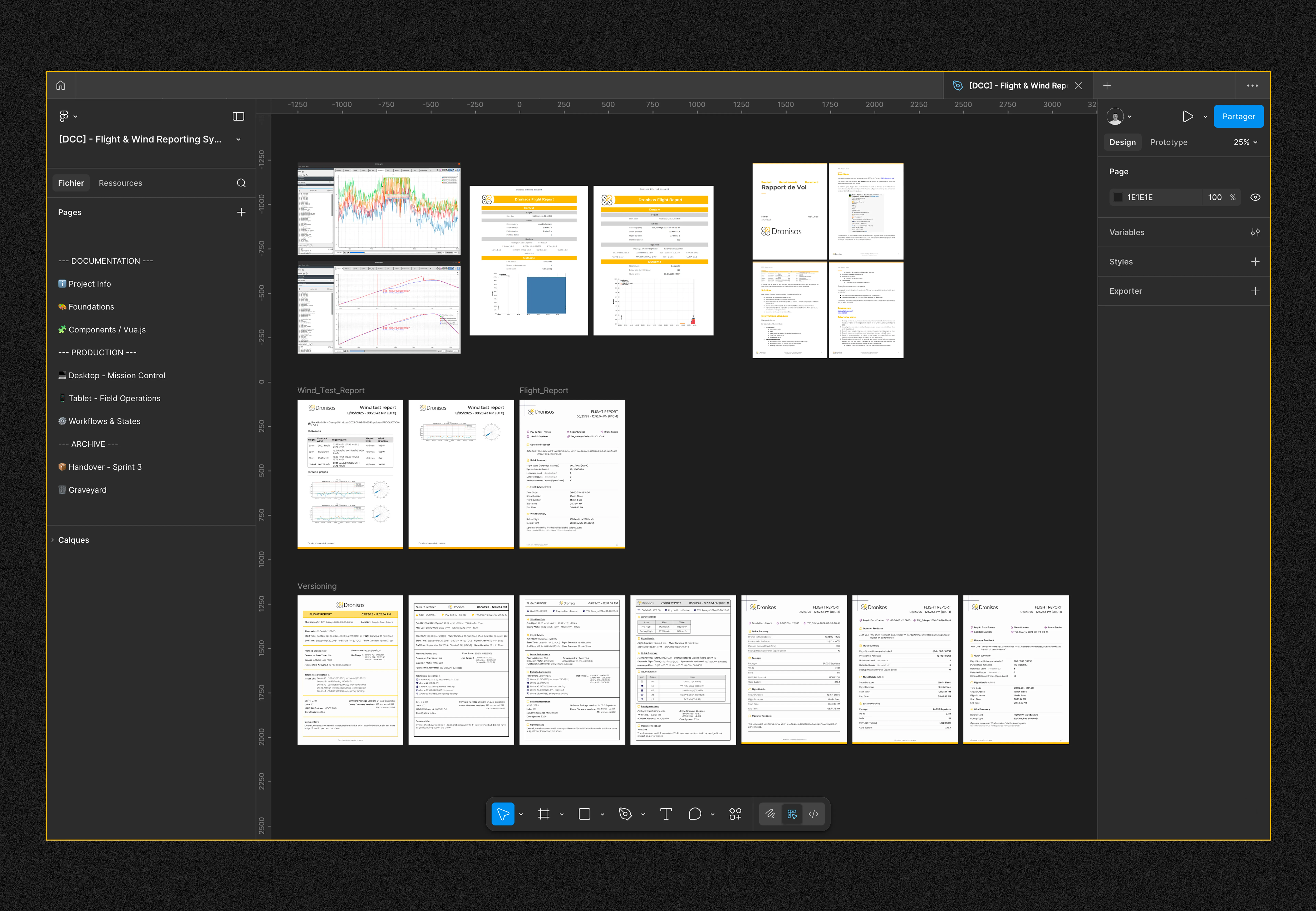 Écosystème de Design & Spécifications : Vue d'ensemble de la Master Sheet sur Figma, intégrant le Design System basé sur Vuetify 3, la hiérarchie des composants et la structure multi-supports pour les opérations terrain.
