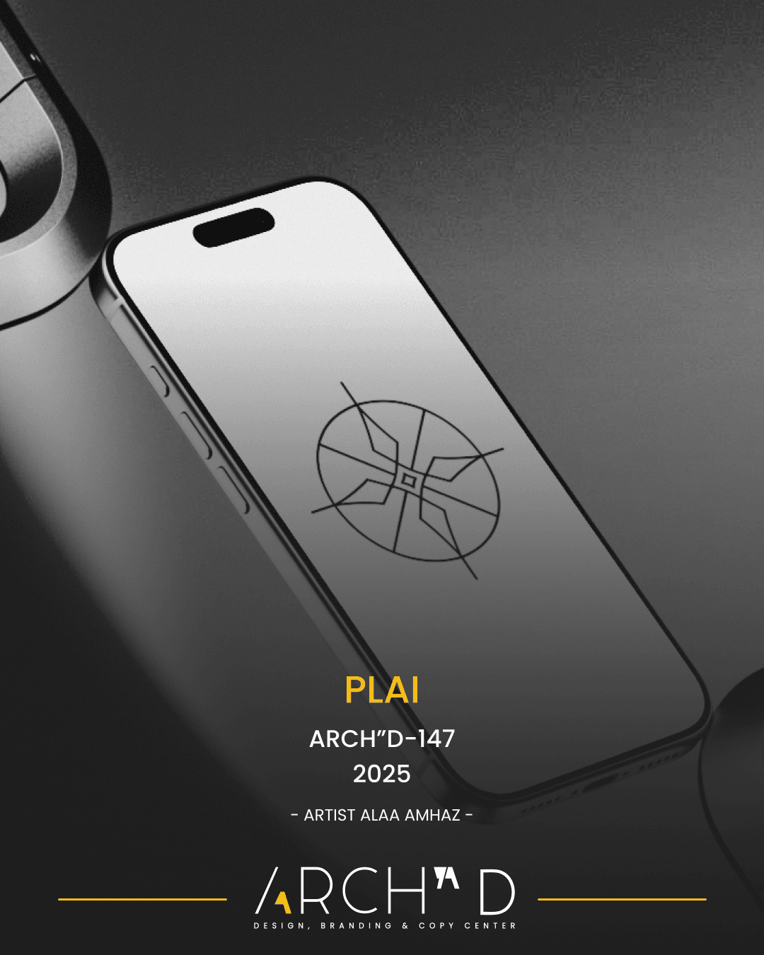 Modern architectural workspace with large floor-to-ceiling windows, surrounded by trees, and desks filled with design materials and books. Two blurred figures are walking through the space.