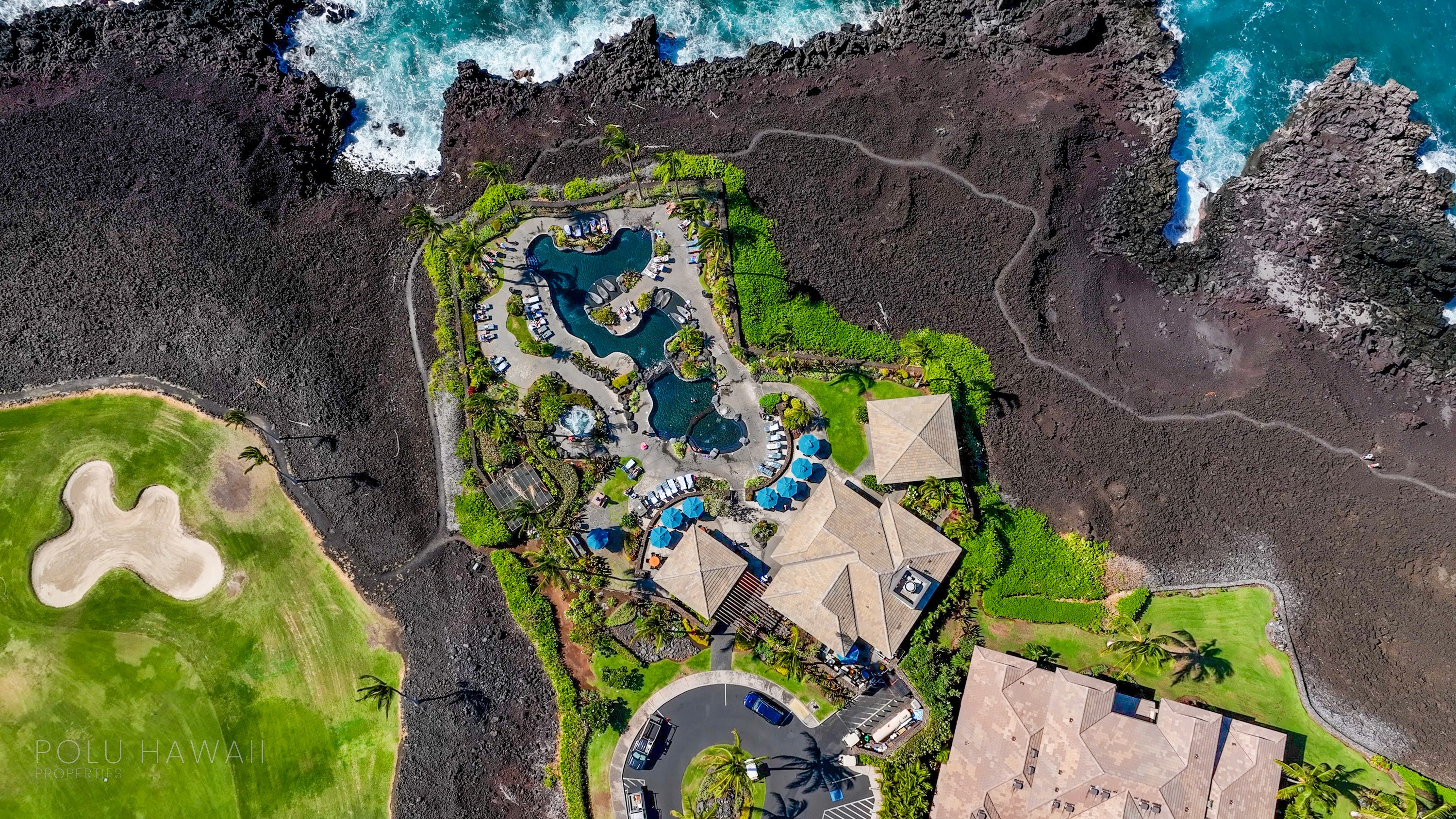 Birds eye view of tropical pool.