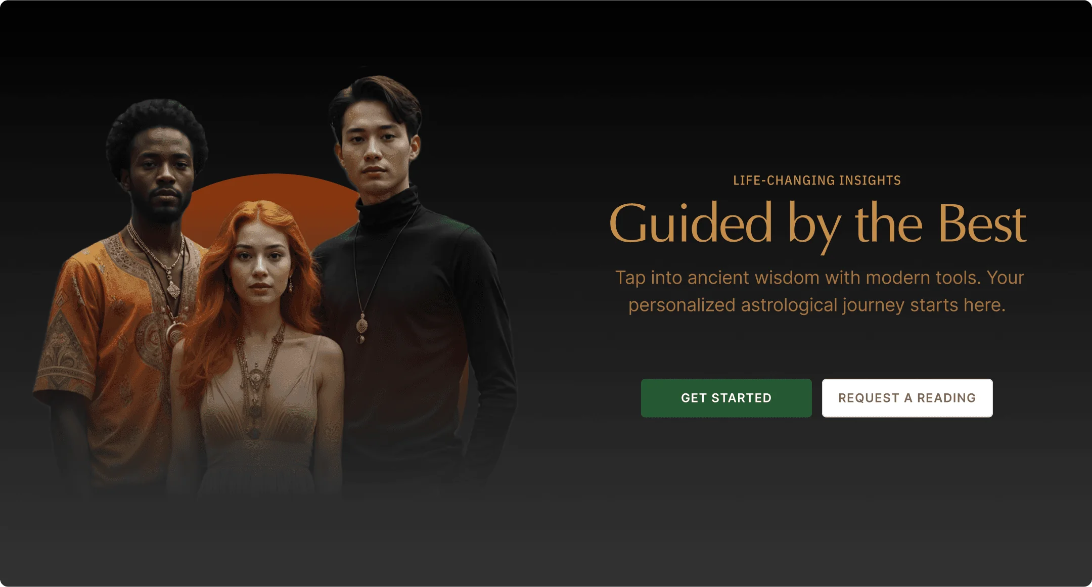 Promotional image for "Guided by the Sun" featuring three characters against a dark background.