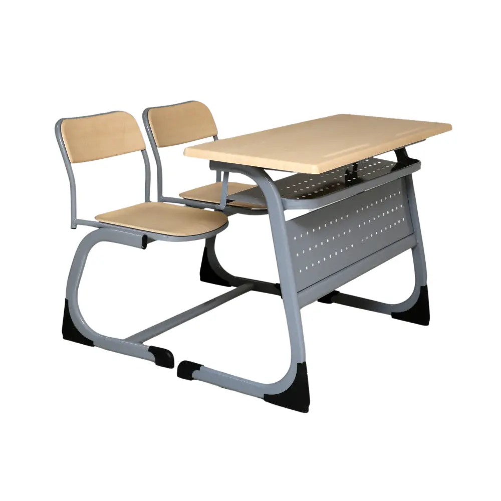 Classroom chair set with desk, wooden seat and metal frame, Made in Turkey