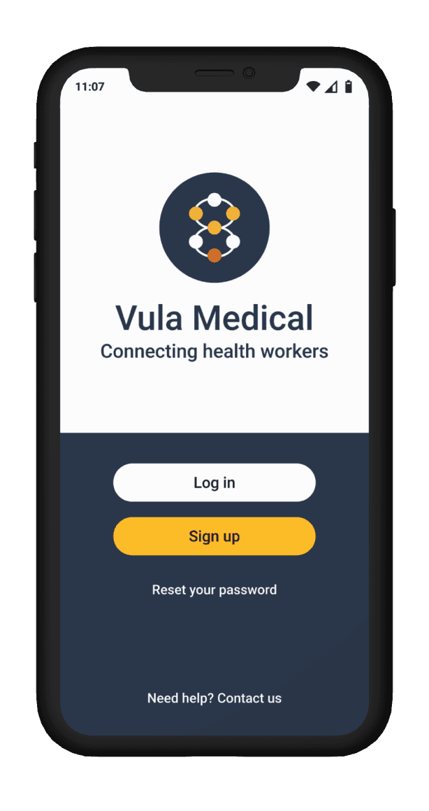 The Vula login screen