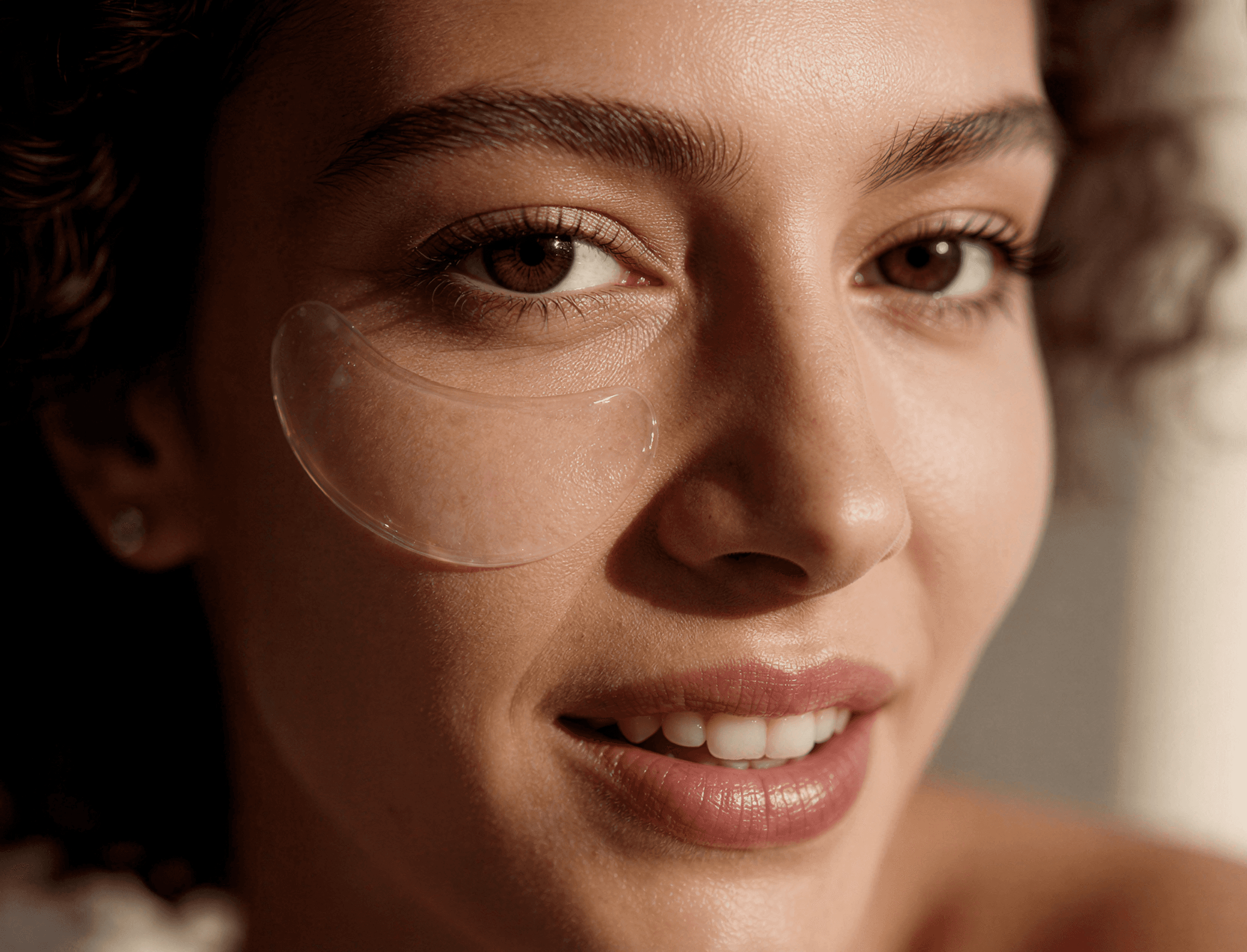 Close-up portrait of a smiling woman with glowing skin