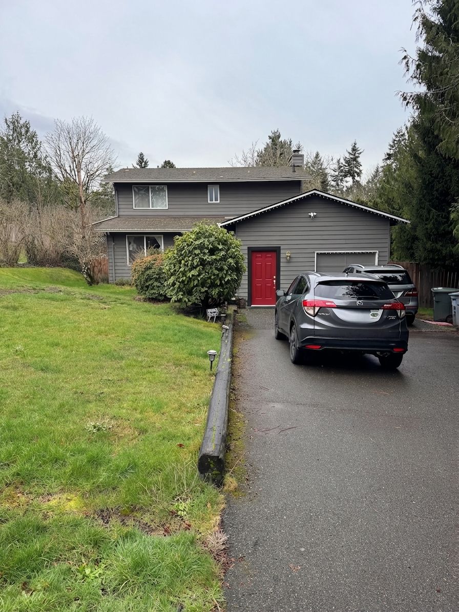 Front door painted bold red with brass hardware using AI color visualizer