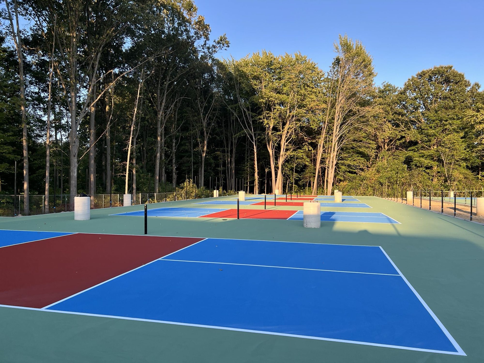 Close view of a new pickleball court and kitchen at Solon Community Park in Solon, OH