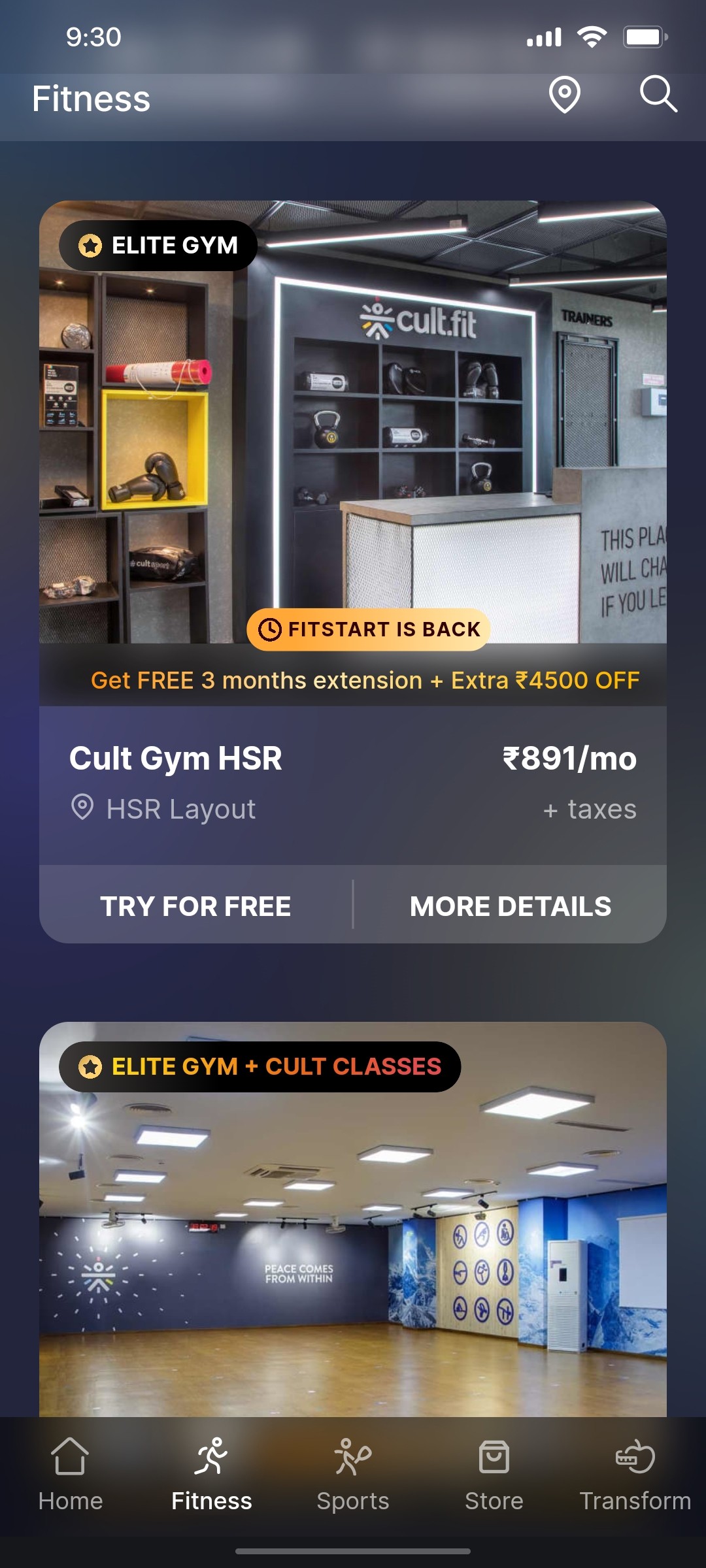 Cult.fit App Fitness Screen 2