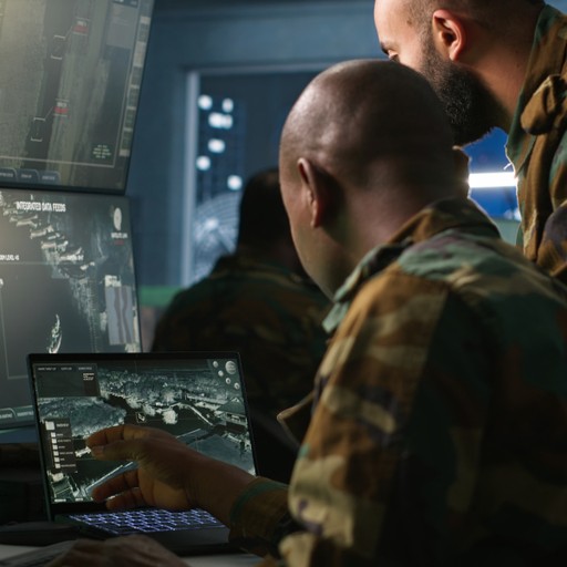 Soldiers using a computer