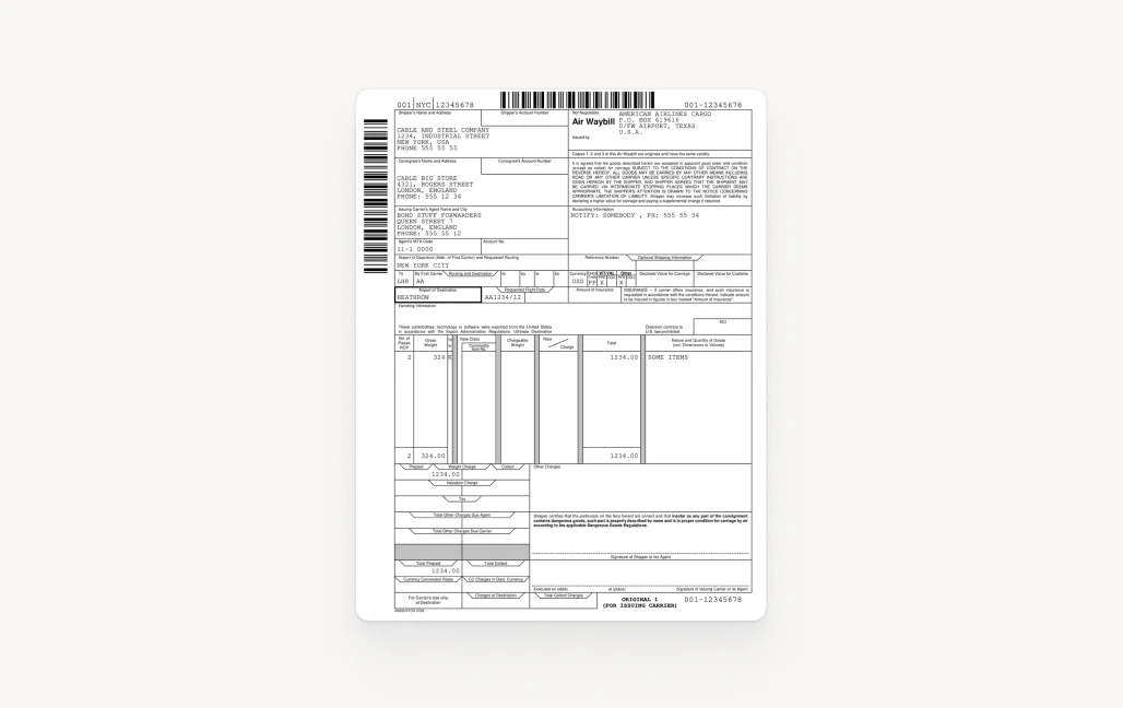 Air waybill document