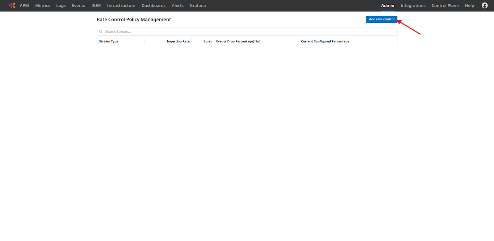 Add a new ingestion rate control rule for a specific stream in Kloudfuse