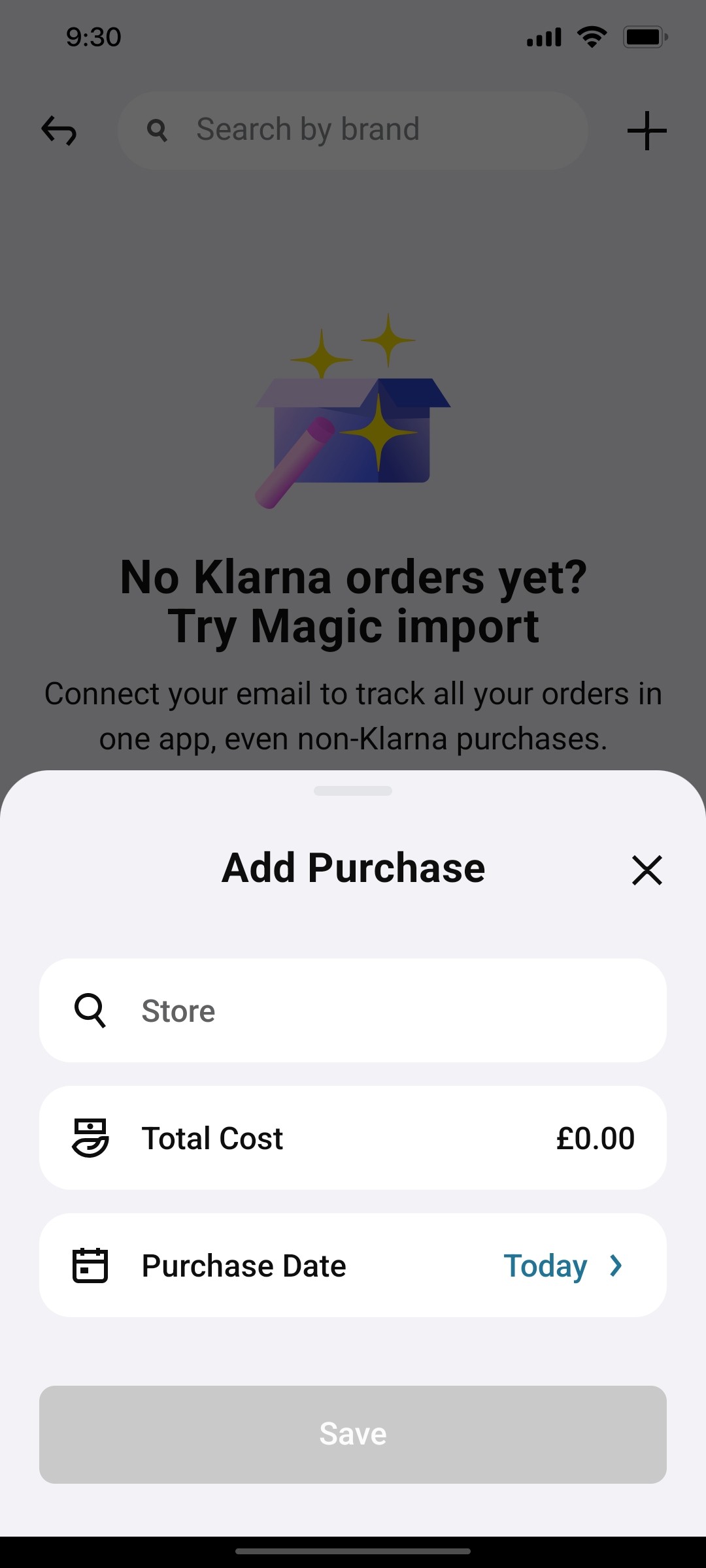 Klarna Save Page Screen