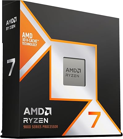 This is an image of the AMD Ryzen 7 9800X3D processor, featuring 8 cores and 16 threads, with a base clock speed of 4.7 GHz and a boost clock up to 5.2 GHz.