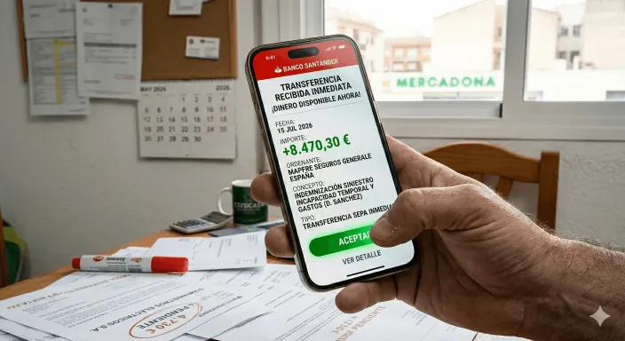 Indemnización inmediata y transferencia bancaria recibida a través del seguro de baja ILT por baremo de Allianz.