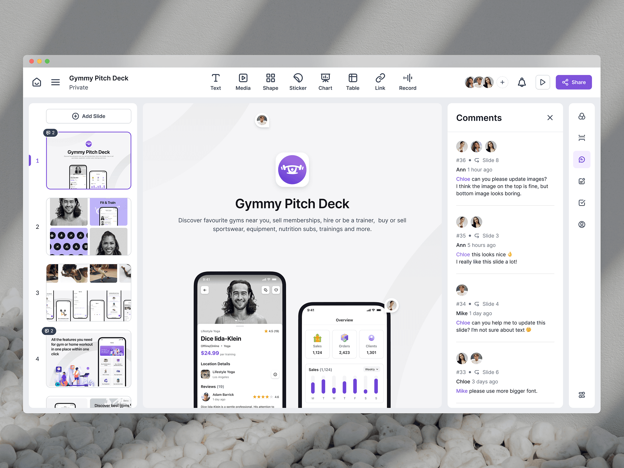 Web application for pitch deck app