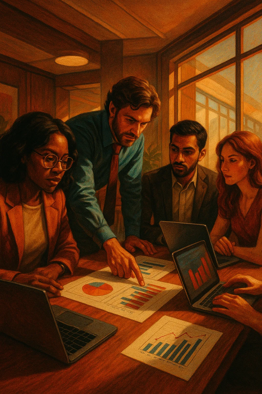 Team strategizing at RockN' Socials Digital Marketing Agency meeting.