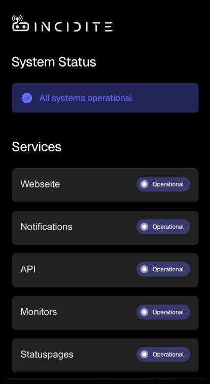 Incidite Status page Mobile