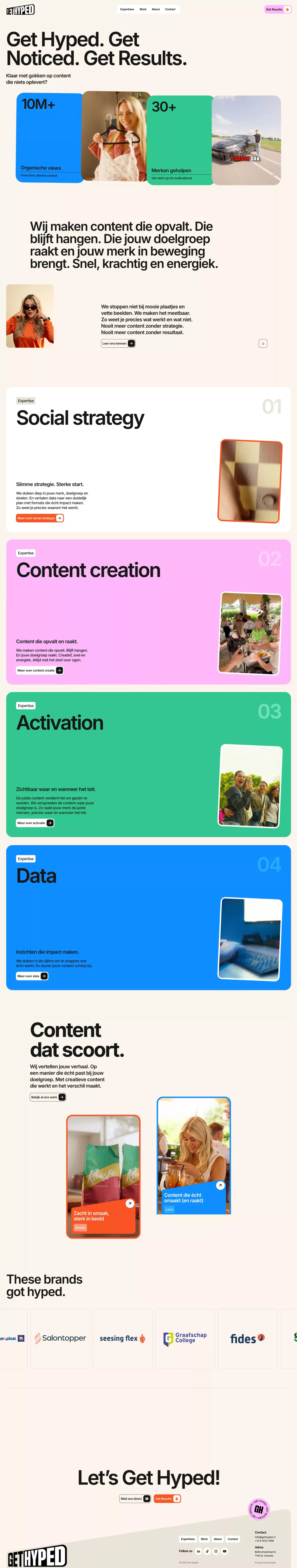 Get Hyped - Social-first content agency portfolio page screenshot showcasing Advertising and Marketing design