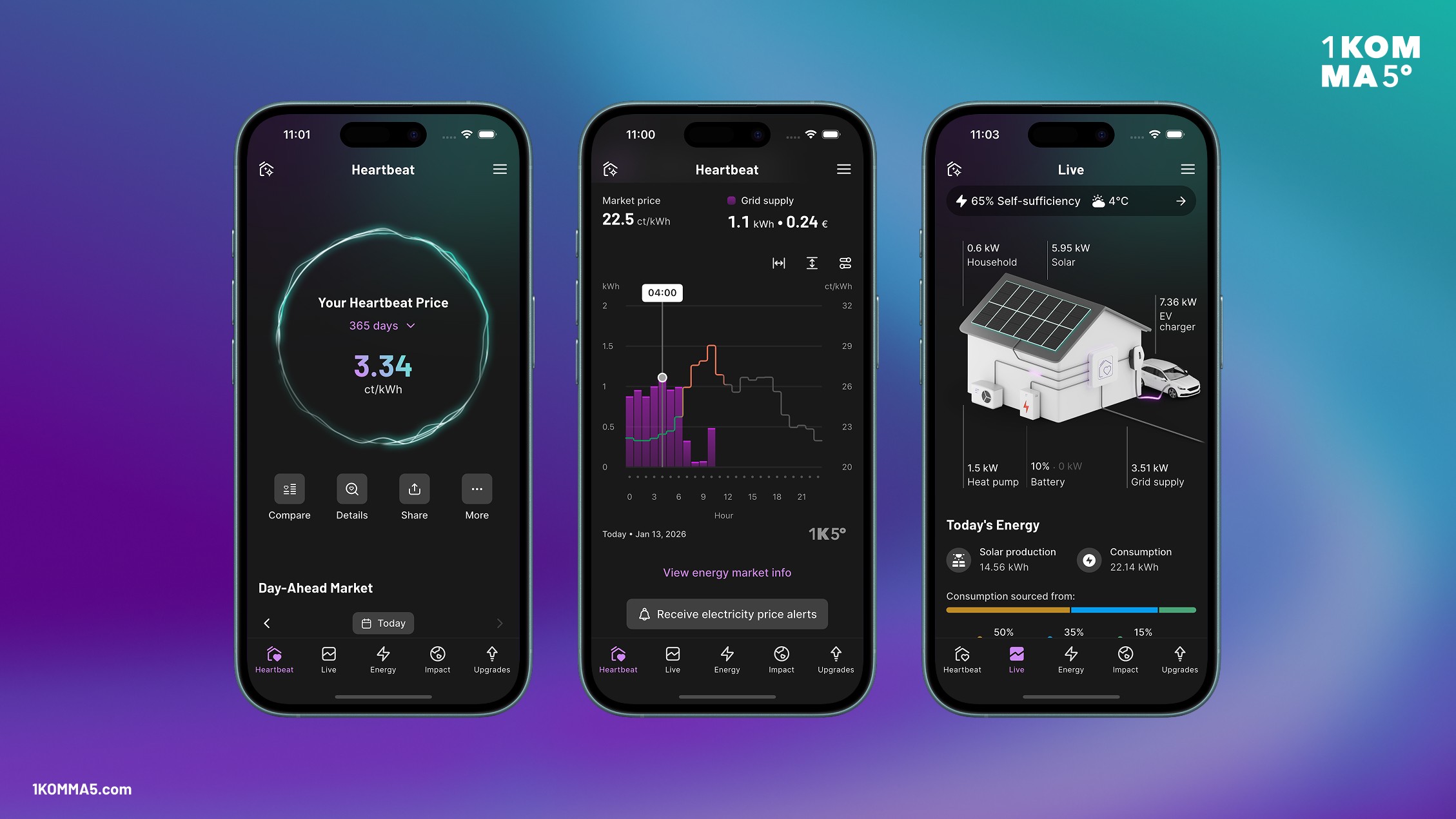 Screenshots of the 1KOMMA5º's Flutter App Heartbeat
