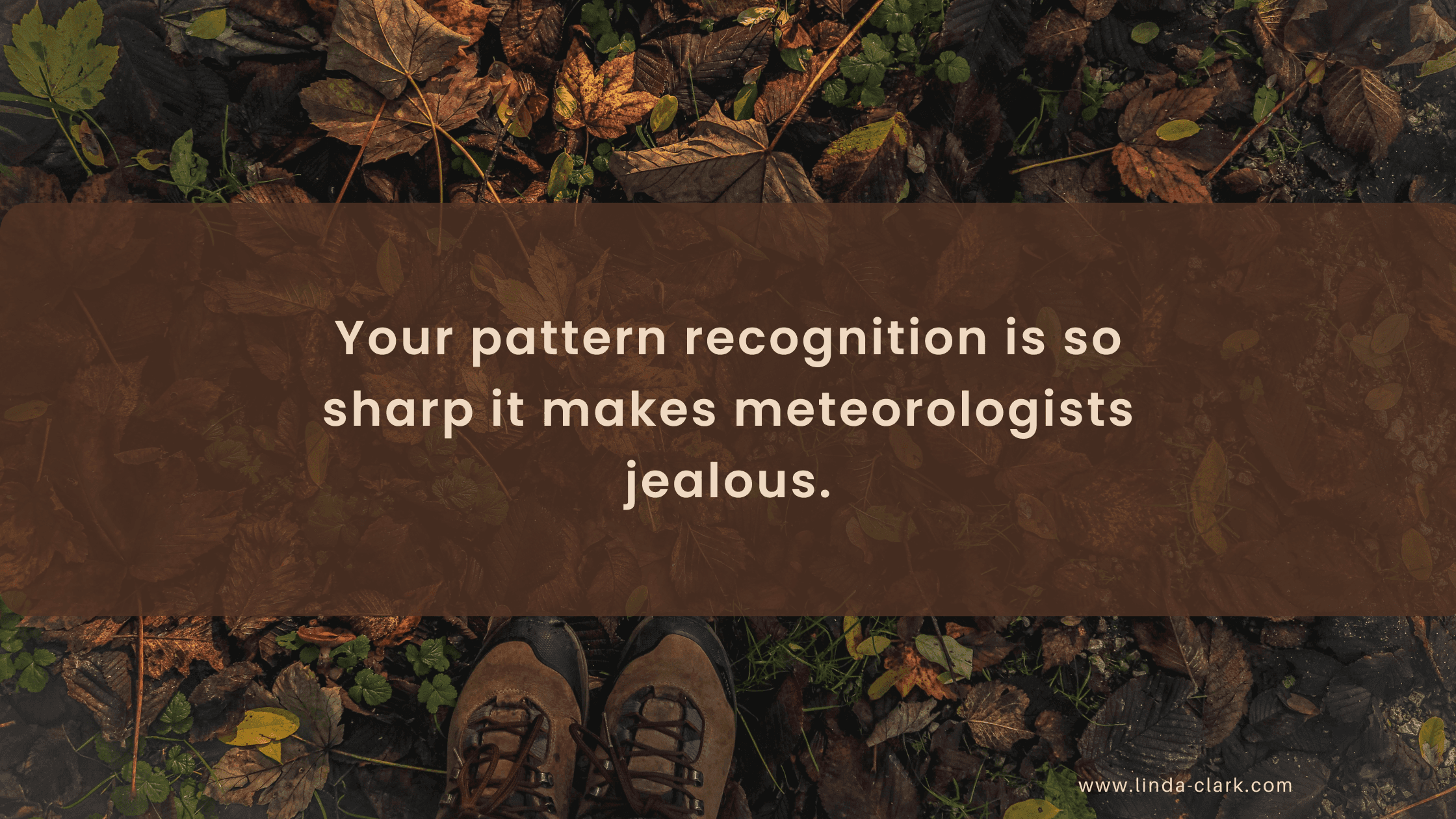 A photo of a forest floor covered in leaves and looking down at your boots in the leaves. The title of the blog post is on a brown background and says The Curious: Restless Thinkers Changing Leadership | Linda Clark