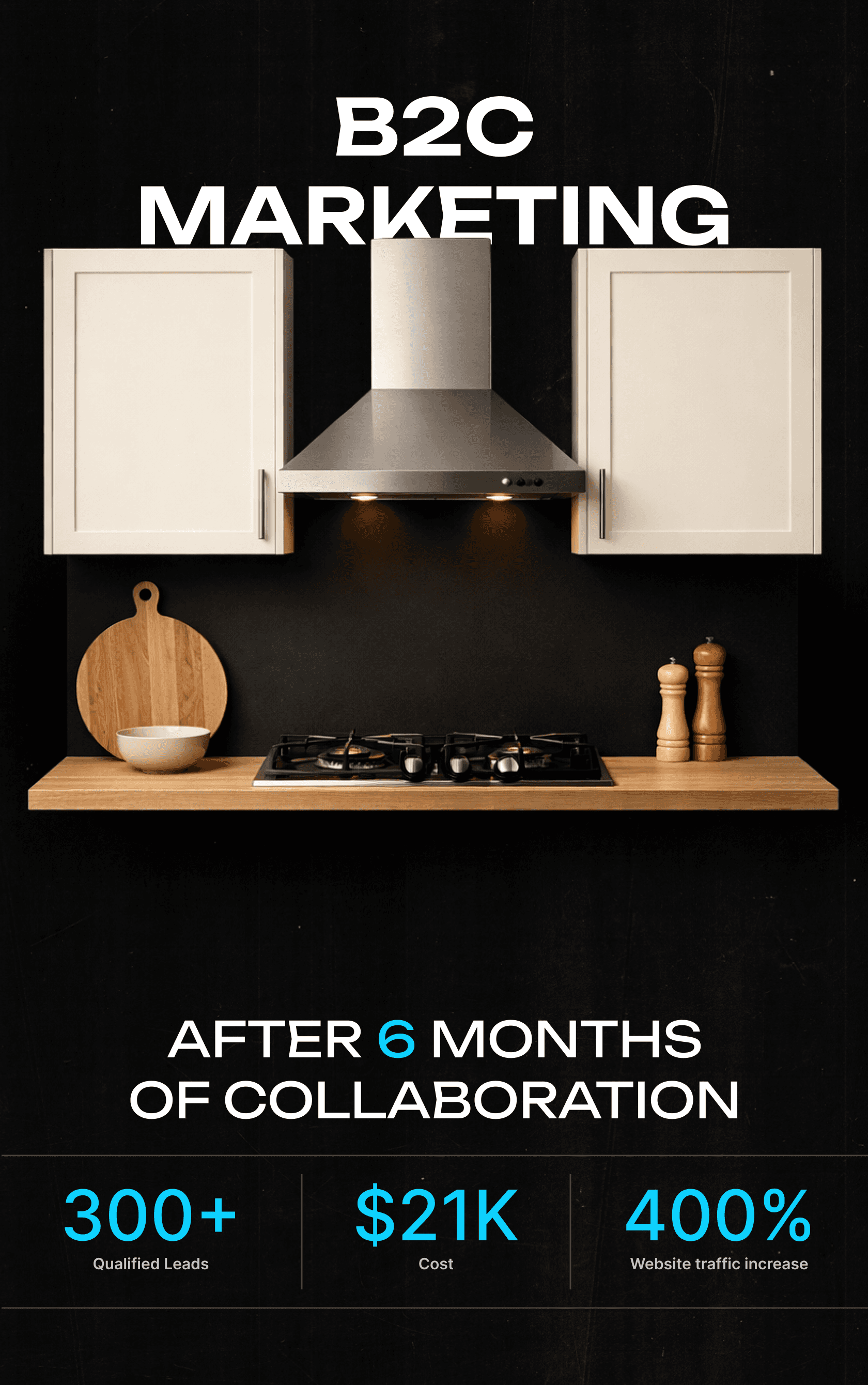 Modern kitchen interior with marble backsplash, wooden cutting boards, a coffee mug, and a halved avocado on the countertop