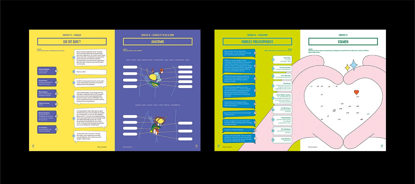 Mise en page graphic design edition Cahiers Engagés Crips Île-de-France jeux santé sexuelle et discriminations de genre