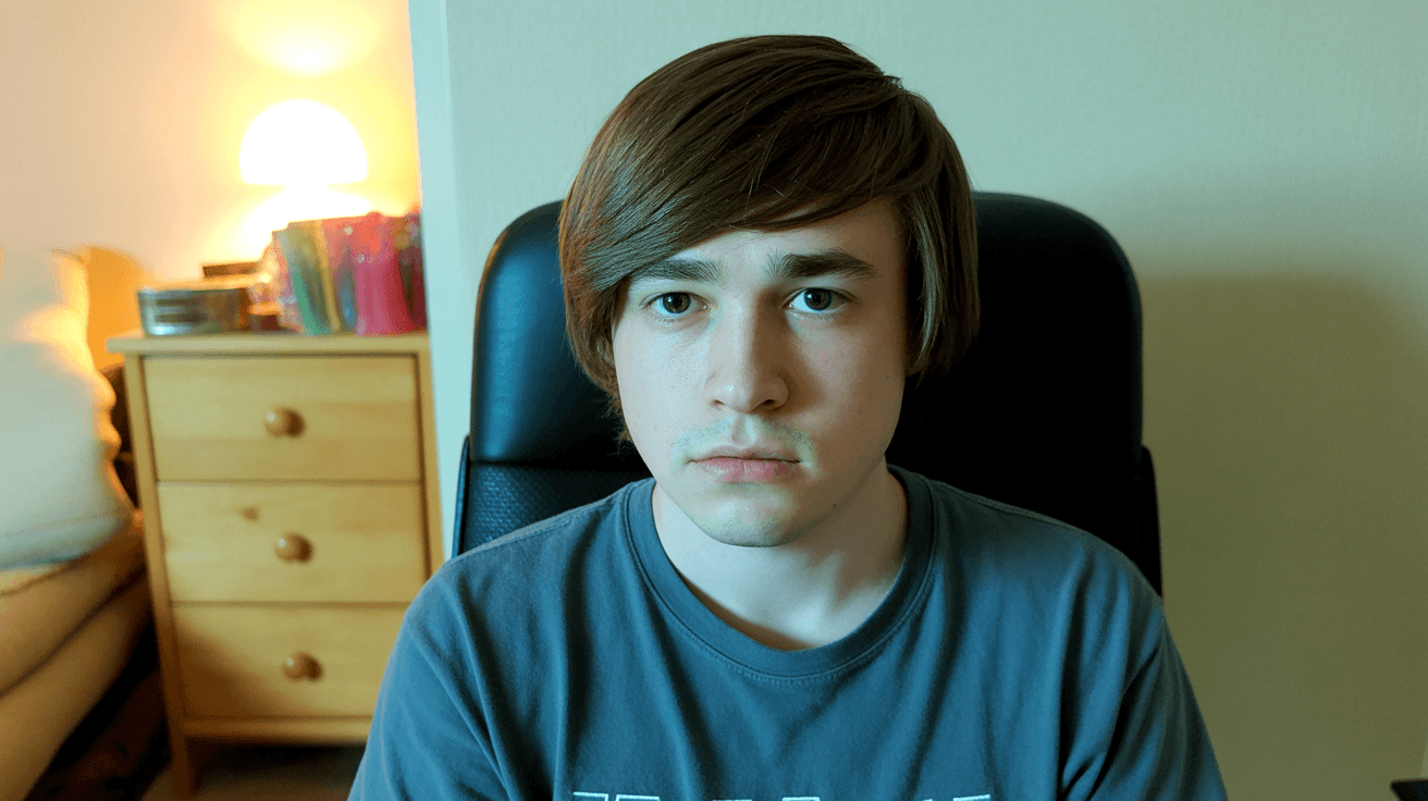 Raw webcam-style teen bedroom selfie for future self message vlog thumbnail