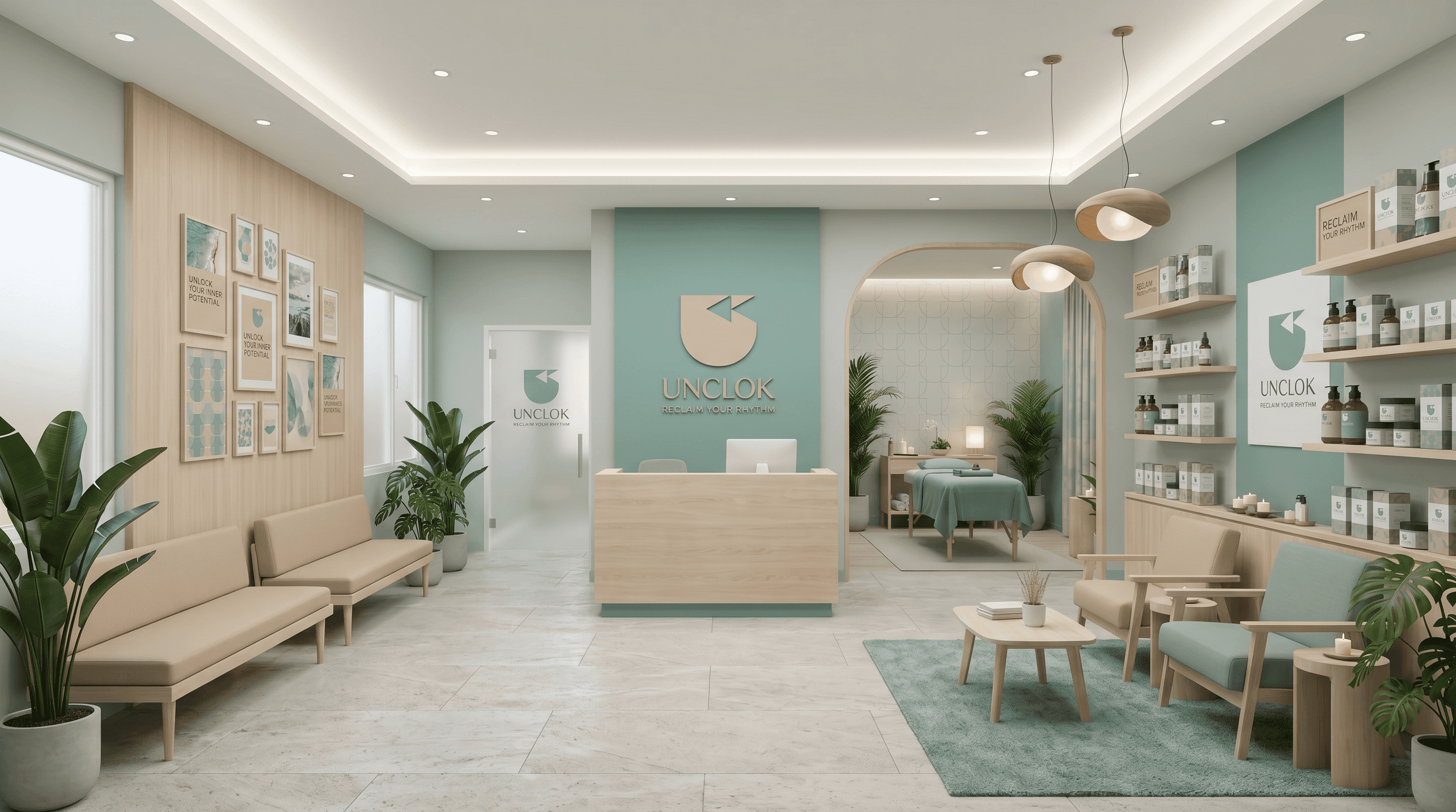 Brand identity mockups for a wellness skincare brand