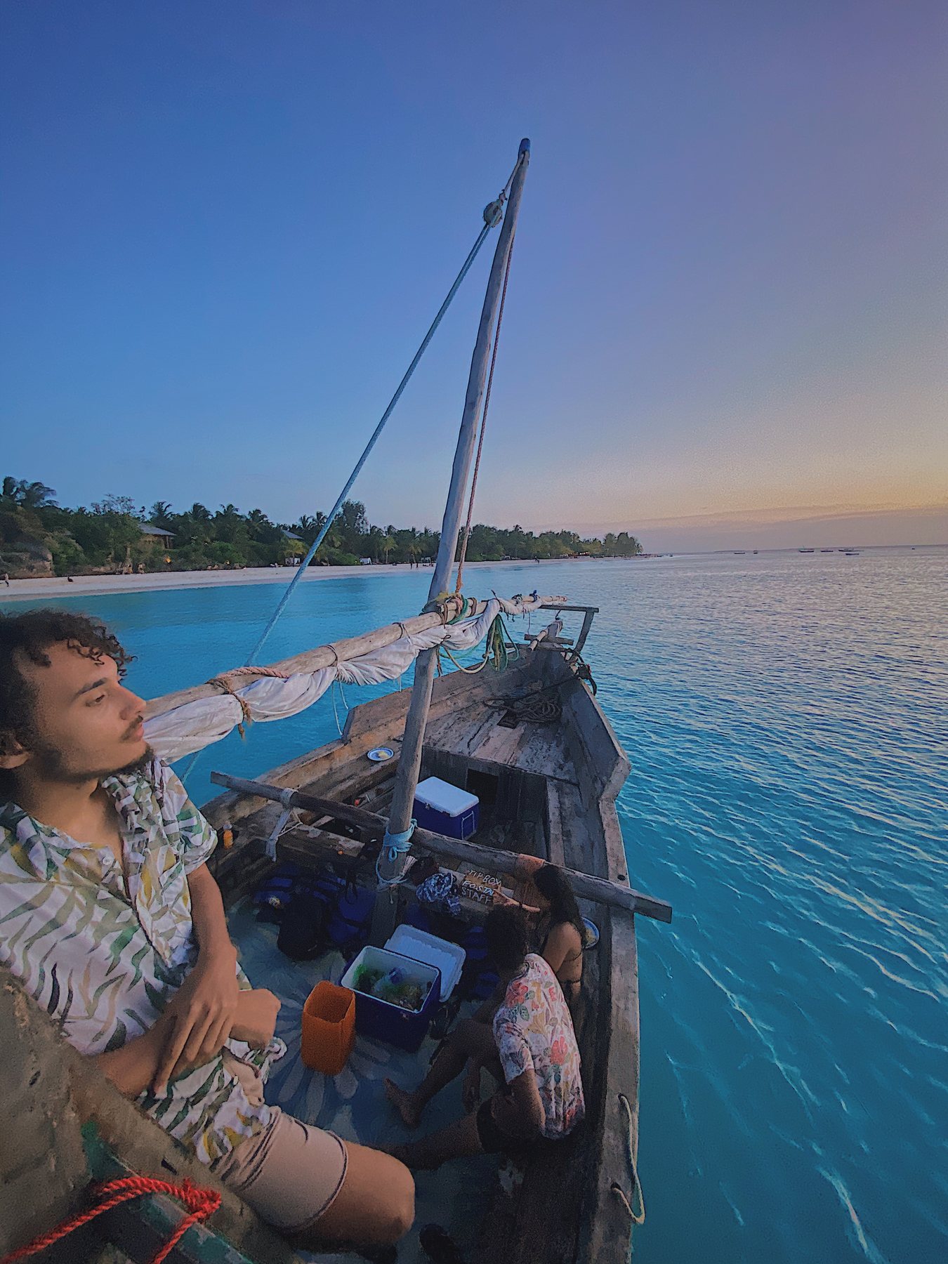 A dhow sailing along the Zanzibar coast.