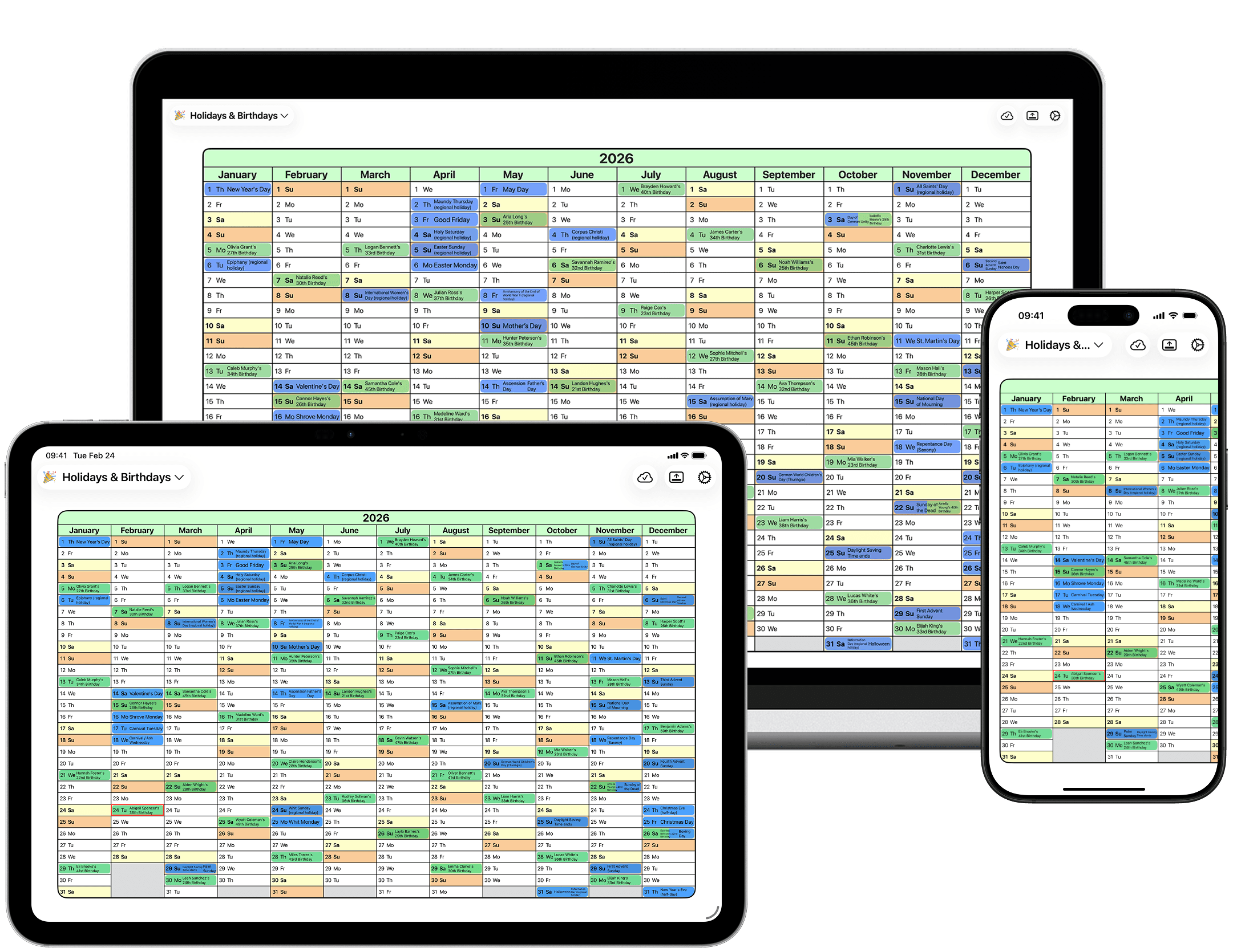 Yearli year calendar app running on iPhone, iPad, and Mac
